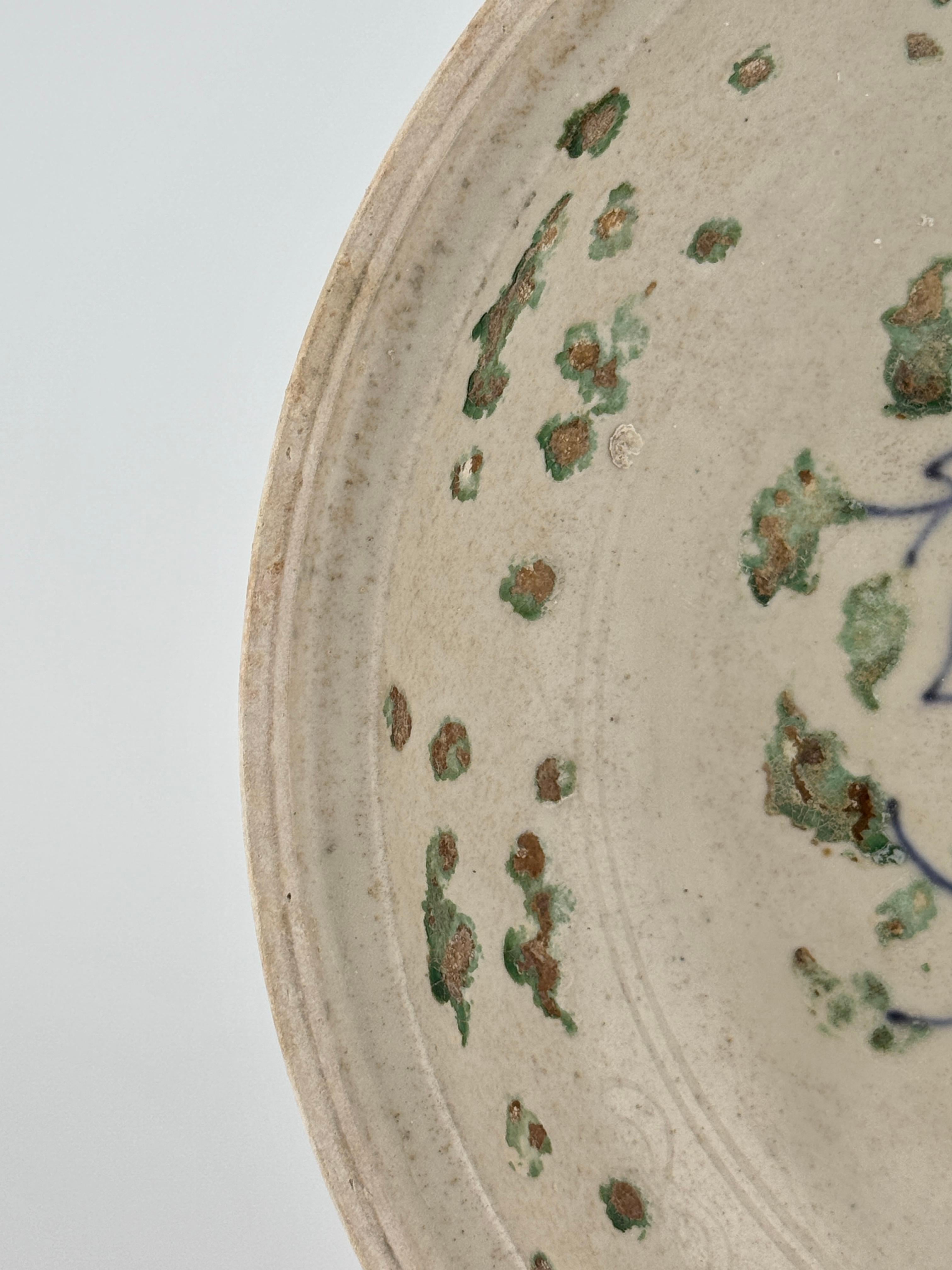 Vietnamese Rare Annamese Stoneware with underglaze Blue and Painted Green, 15-16th Century For Sale