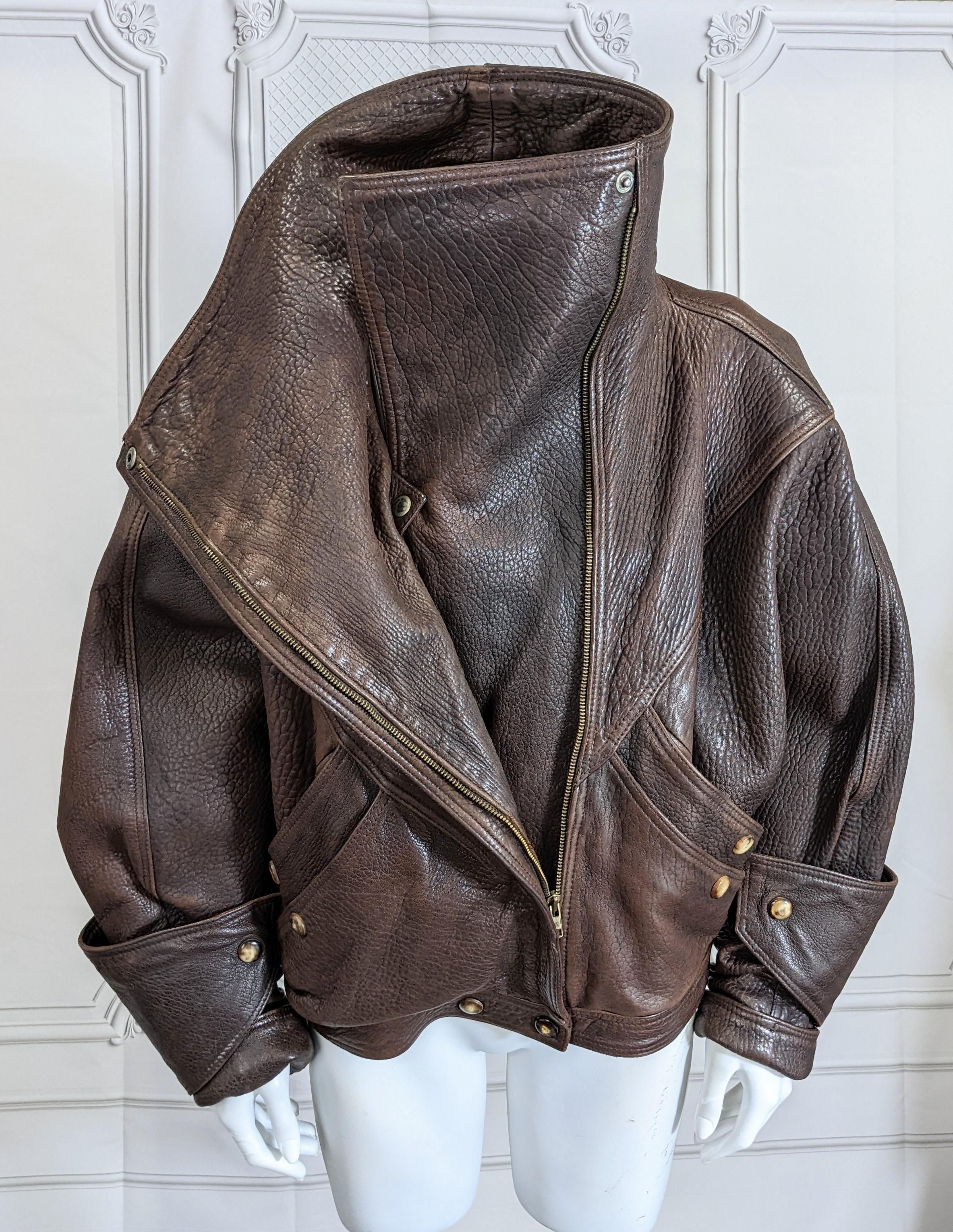 Rare Anne Marie Beretta Grained Leather Bomber In Good Condition In New York, NY