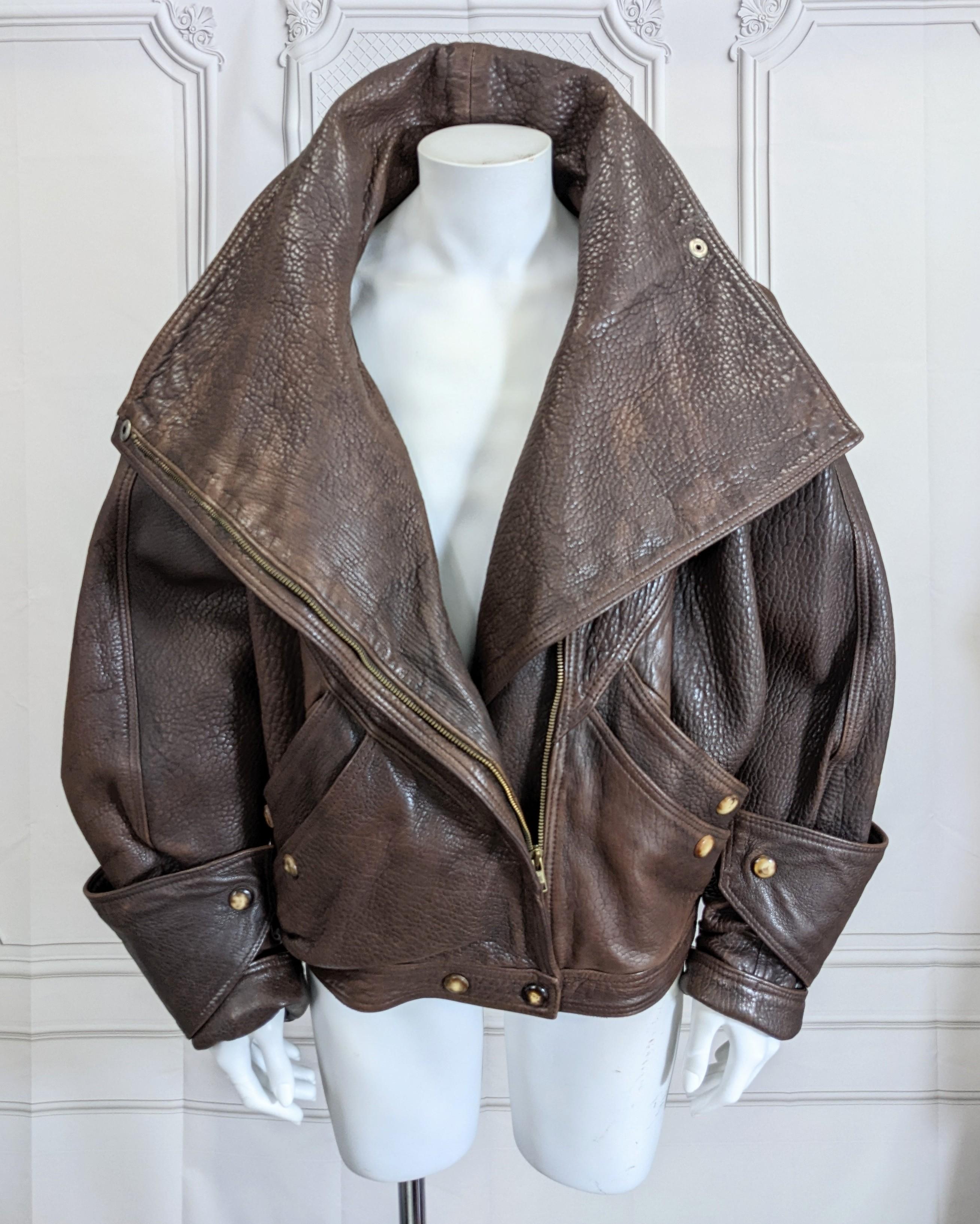 Rare Anne Marie Beretta Grained Leather Bomber In Good Condition In New York, NY