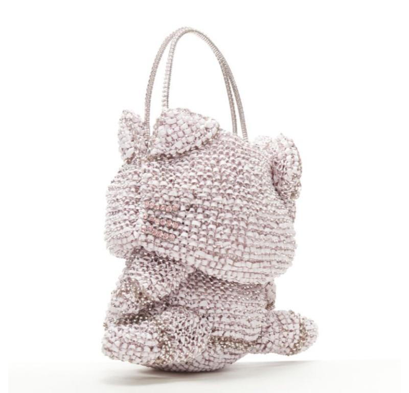 Gray rare ANTEPRIMA HELLO KITTY pink crystal bow silk ribbon Signature wire bag