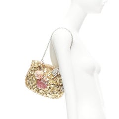 Seltene ANTEPRIMA HELLO KITTY Drahttasche mit Blumenmuster aus Leder und Pailletten in Rosa mit rosa Anhängern