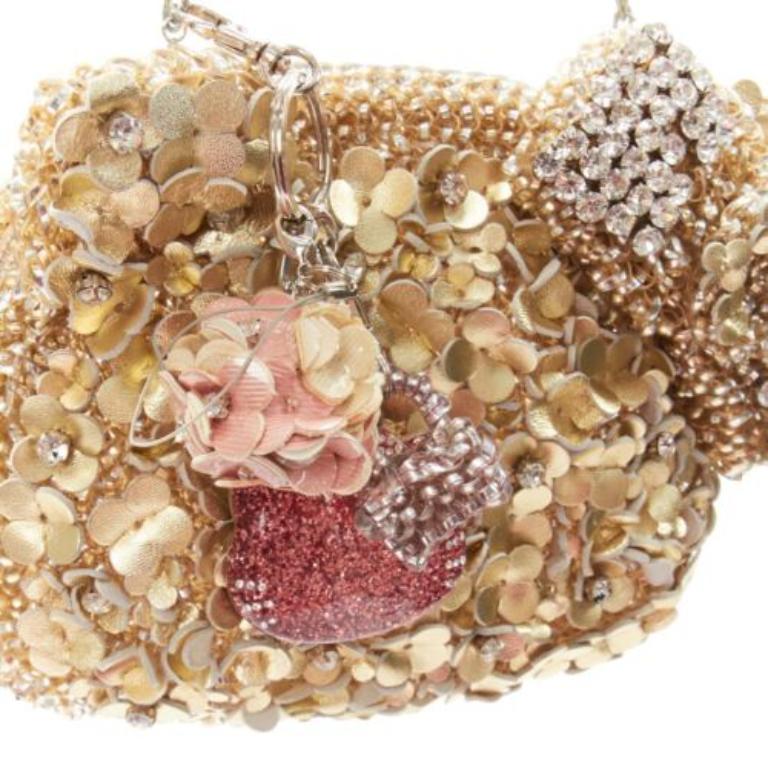 rare ANTEPRIMA HELLO KITTY Wire Bag floral leather sequin pink charms clutch 3