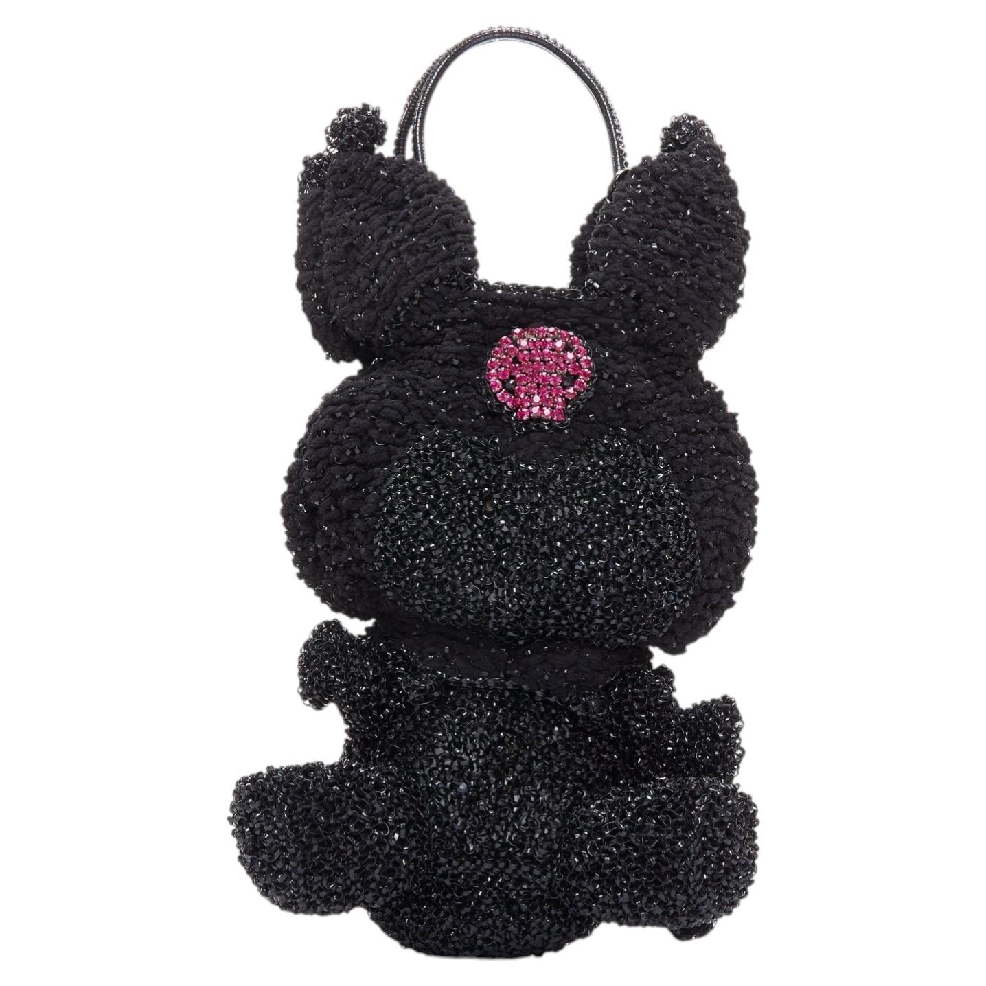 Pre-owned Anteprima Rare Smy Melody Kuromi Sanrio Black Wire Pink Crystal Skull Tote Bag