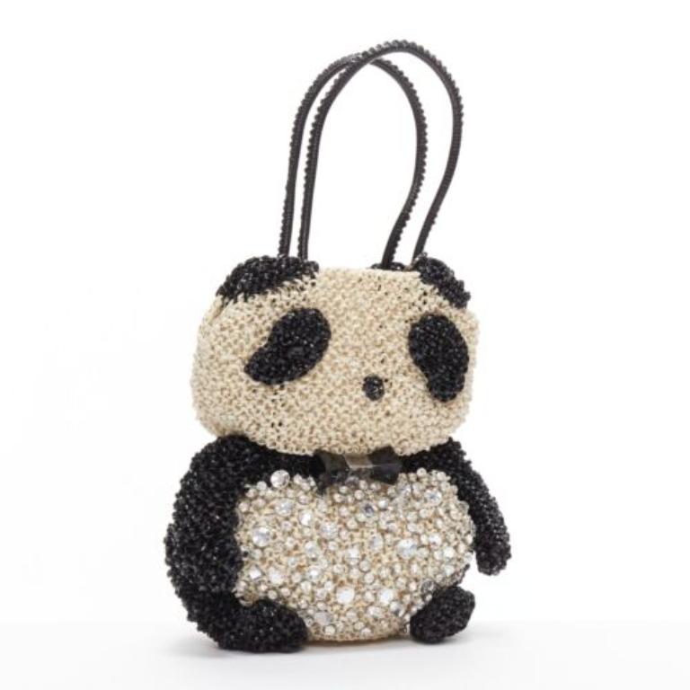White rare ANTEPRIMA Wire Bag black cream rhinestone crystal Panda tote