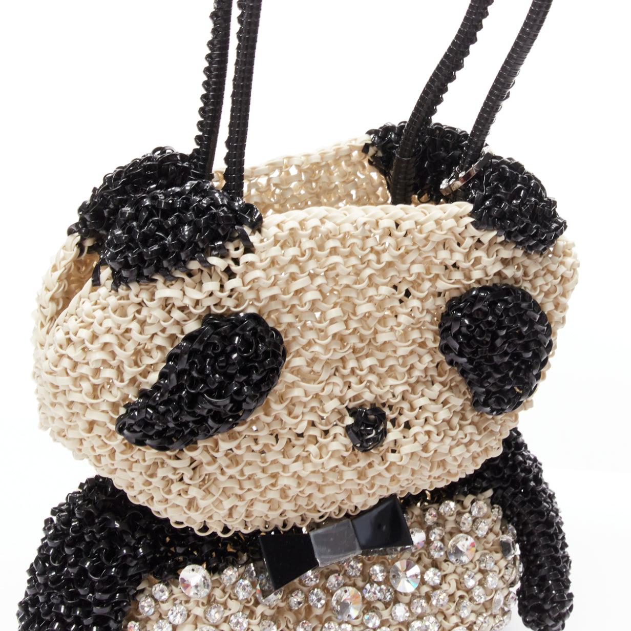 rare ANTEPRIMA Wire Bag black cream rhinestone crystal Panda tote For Sale 3