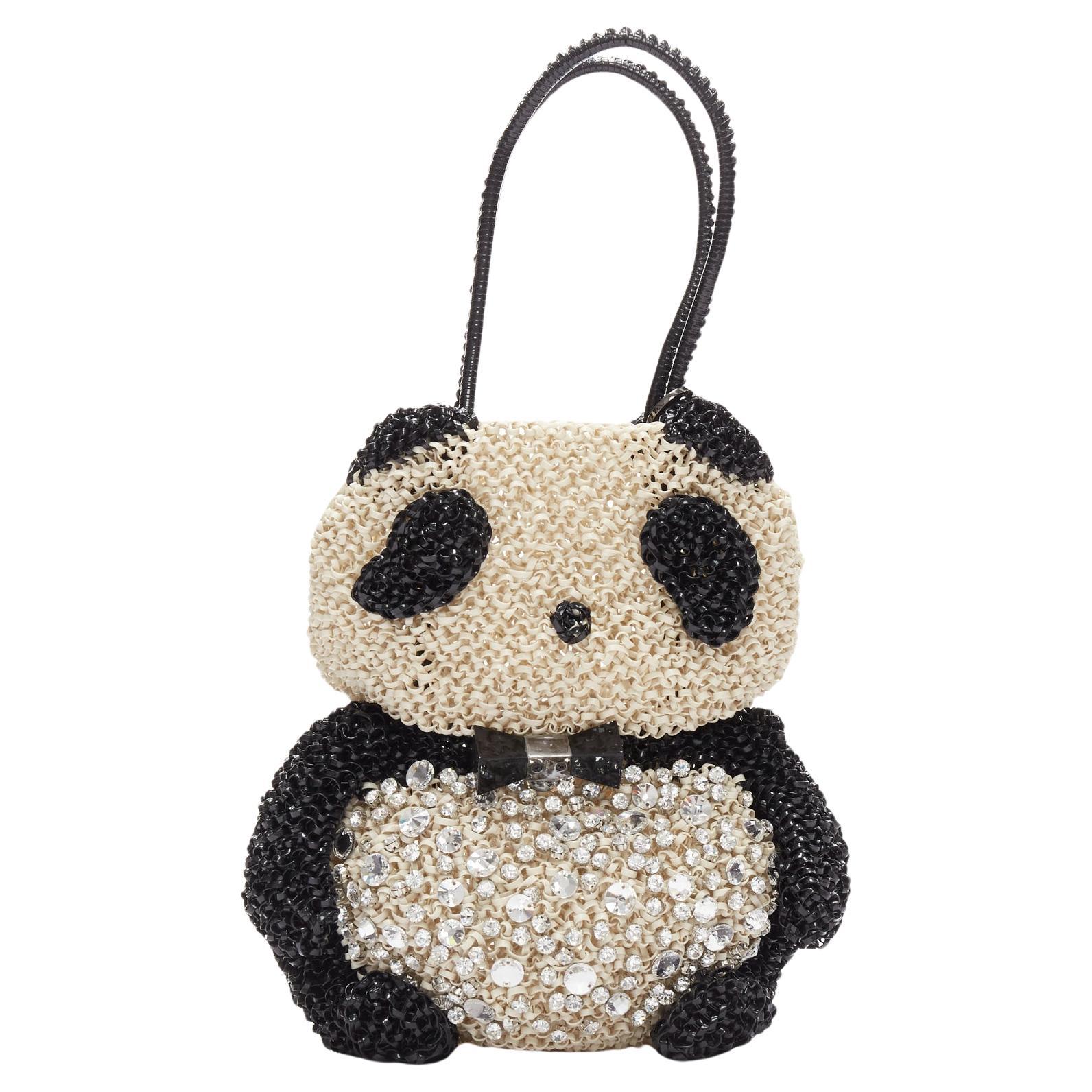 rare ANTEPRIMA Wire Bag black cream rhinestone crystal Panda tote For Sale