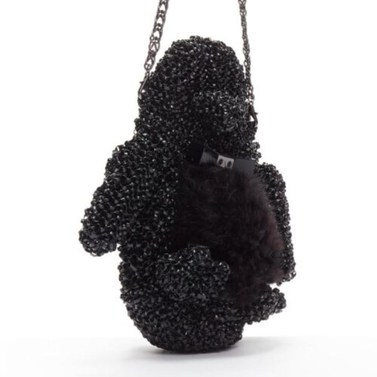 Black rare ANTEPRIMA Wire Bag  black fur belly woven acrylic penguin chain crossbody For Sale