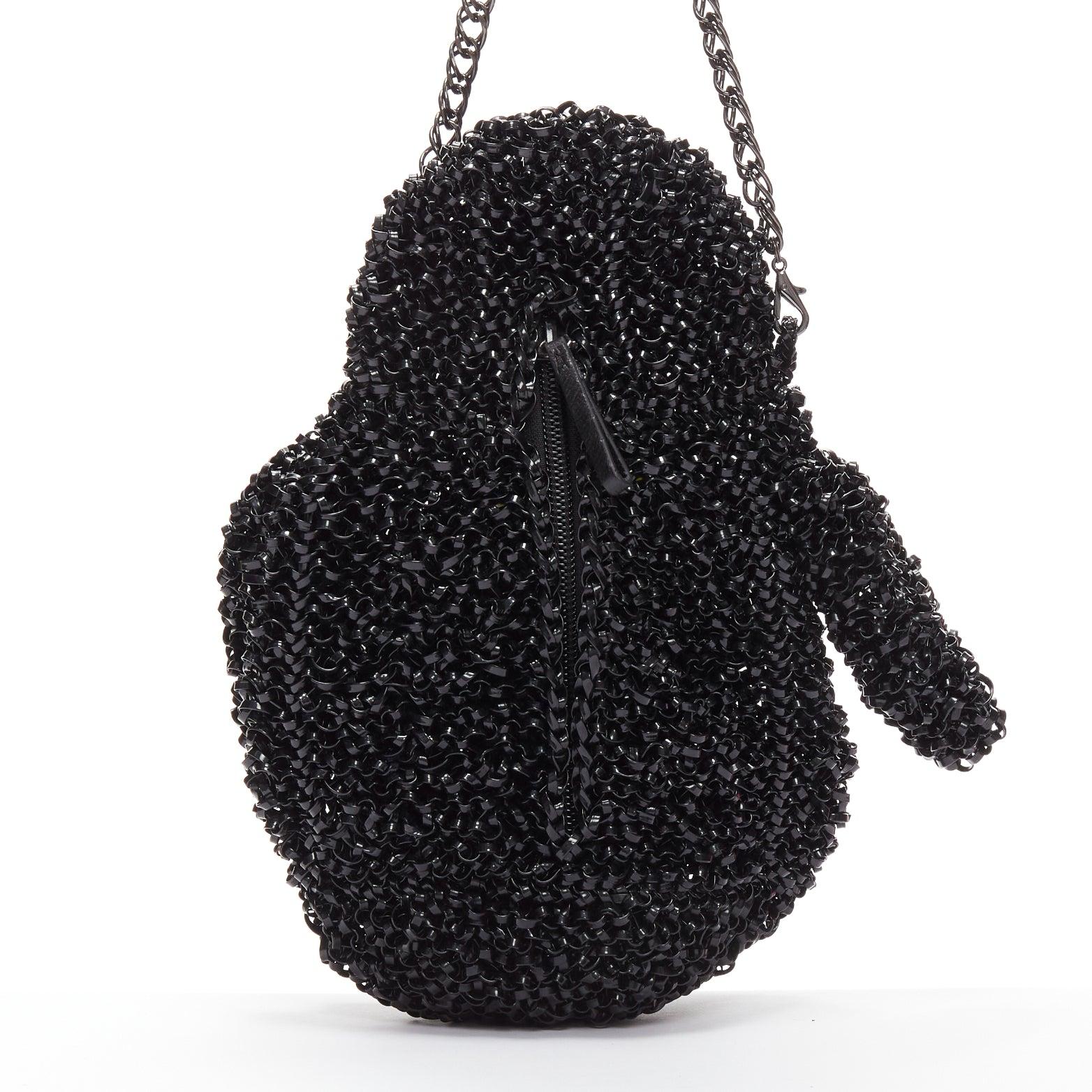 rare ANTEPRIMA Wire Bag black fur belly woven acrylic penguin chain crossbody For Sale 1