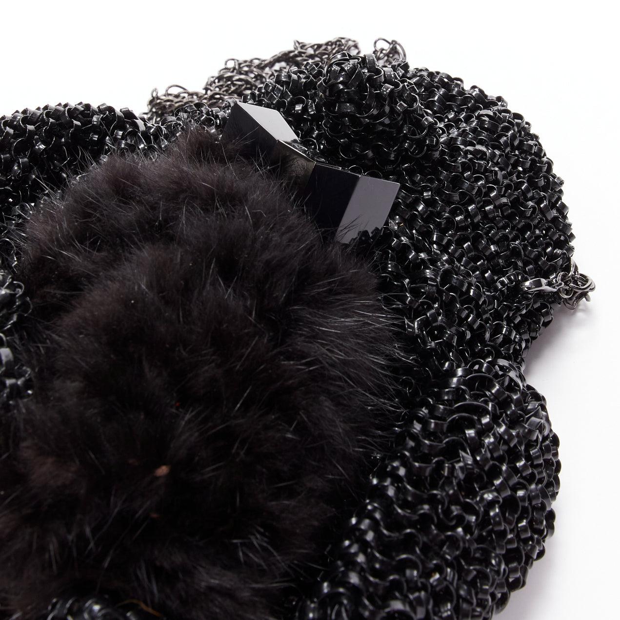 rare ANTEPRIMA Wire Bag black fur belly woven acrylic penguin chain crossbody For Sale 3