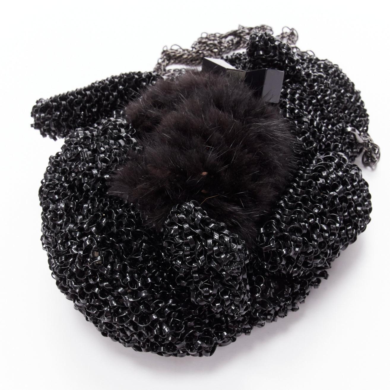 rare ANTEPRIMA Wire Bag black fur belly woven acrylic penguin chain crossbody For Sale 4