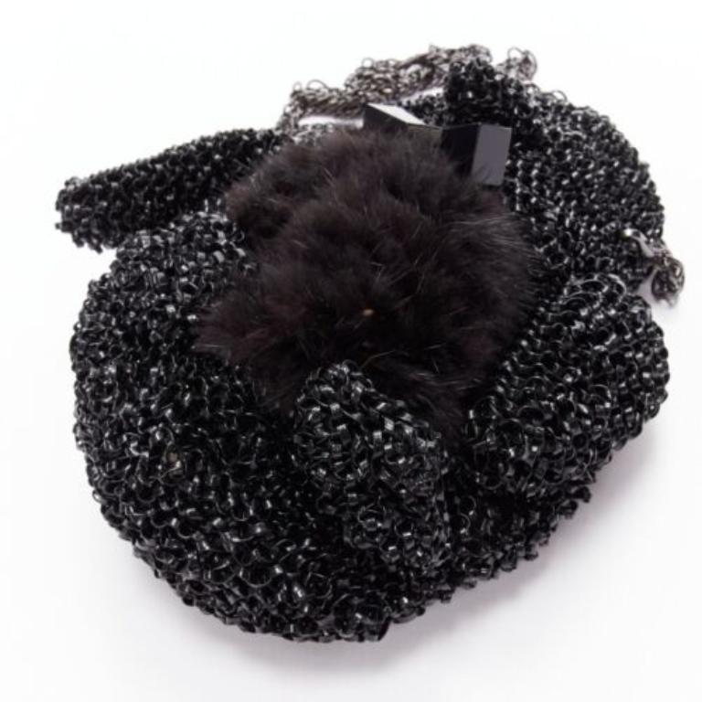 rare ANTEPRIMA Wire Bag  black fur belly woven acrylic penguin chain crossbody For Sale 4