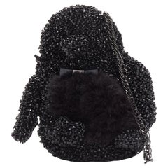 rara ANTEPRIMA Bolsa de alambre negro vientre de piel tejida acrílico pingüino cadena crossbody