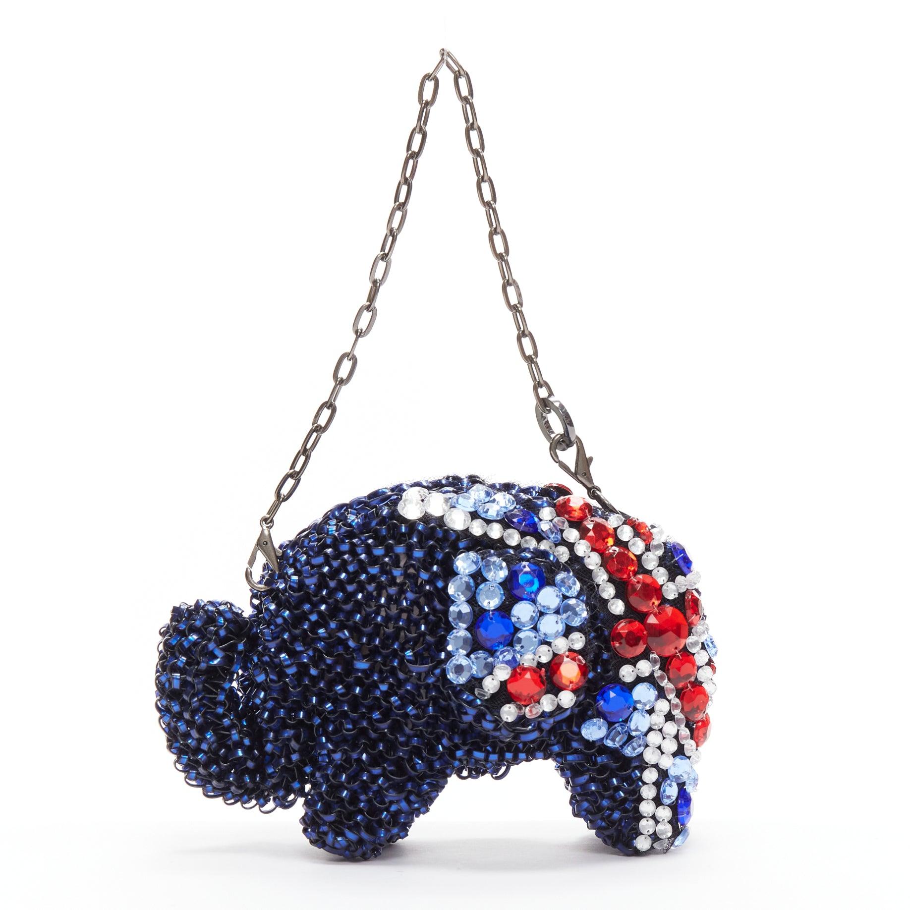 rare ANTEPRIMA Wire Bag blue red crystal Union Jack elephant clutch For Sale 1