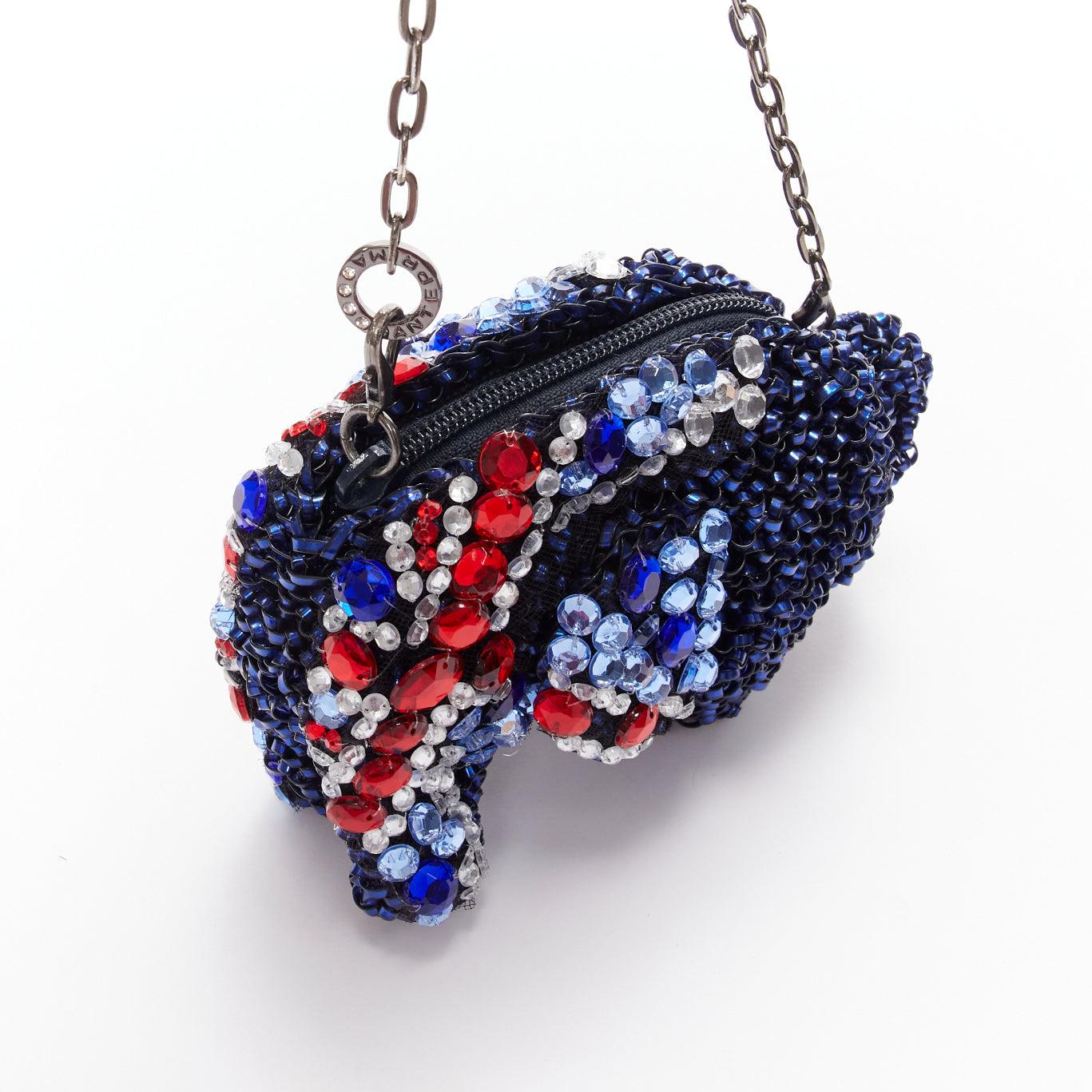 rare ANTEPRIMA Wire Bag blue red crystal Union Jack elephant clutch For Sale 3