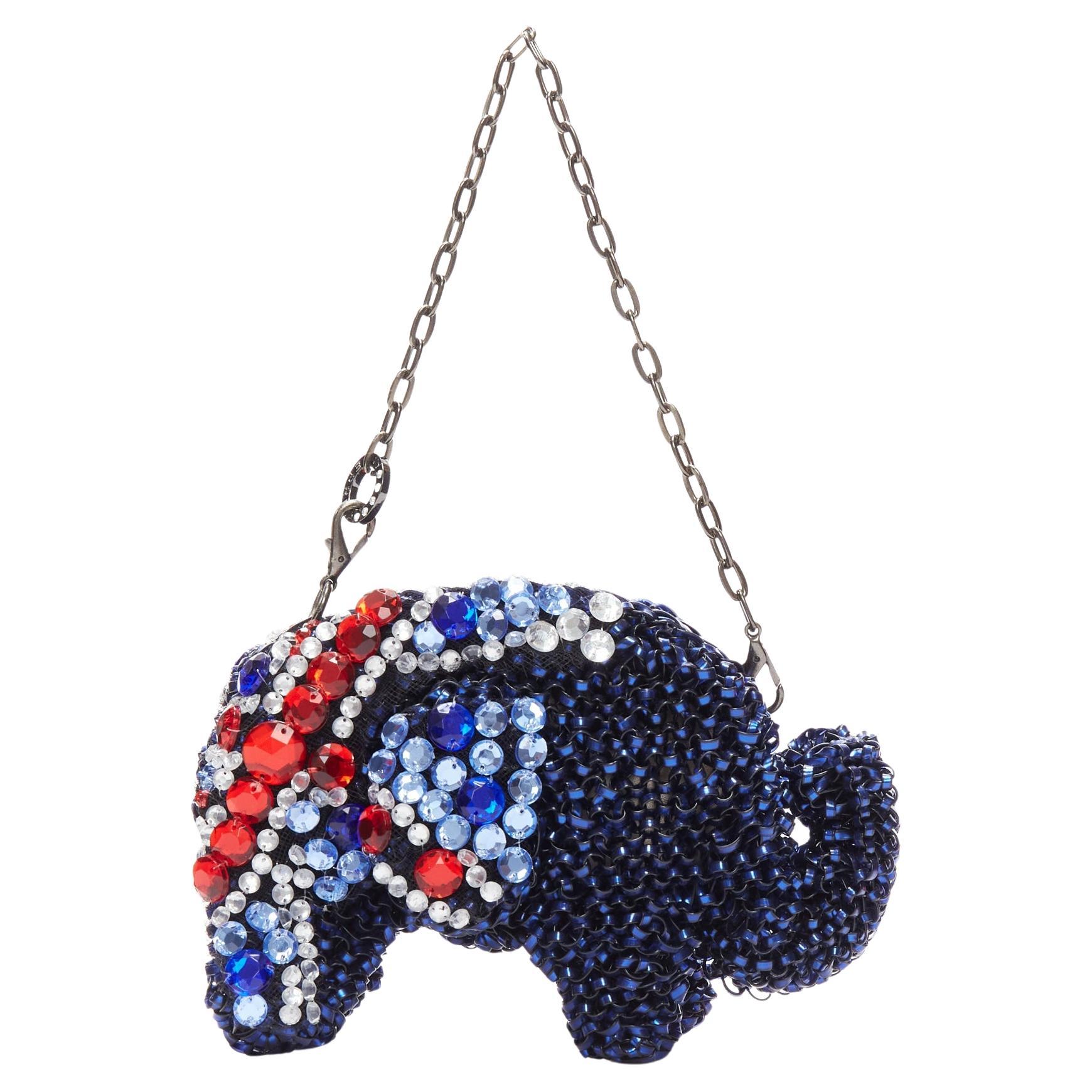 rare ANTEPRIMA Wire Bag blue red crystal Union Jack elephant clutch For Sale