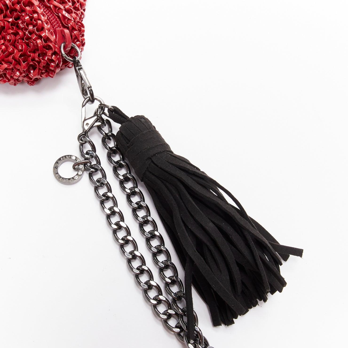 rare ANTEPRIMA Wire Bag red black leather tassel silver chain clutch For Sale 3