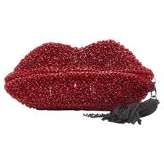 raro bolso ANTEPRIMA Wire rojo negro cuero borla plata cadena embrague