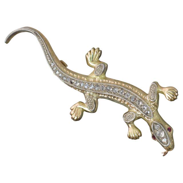 Diamond Lizard Diamond and Gold Lizard Brooch For Sale at 1stDibs | brooch for sale