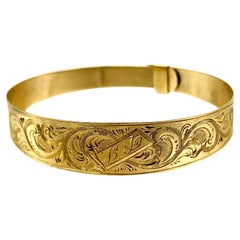 Rare Antique 14K Gold Late Georgian Foliate Scroll Engraved Baby Bracelet