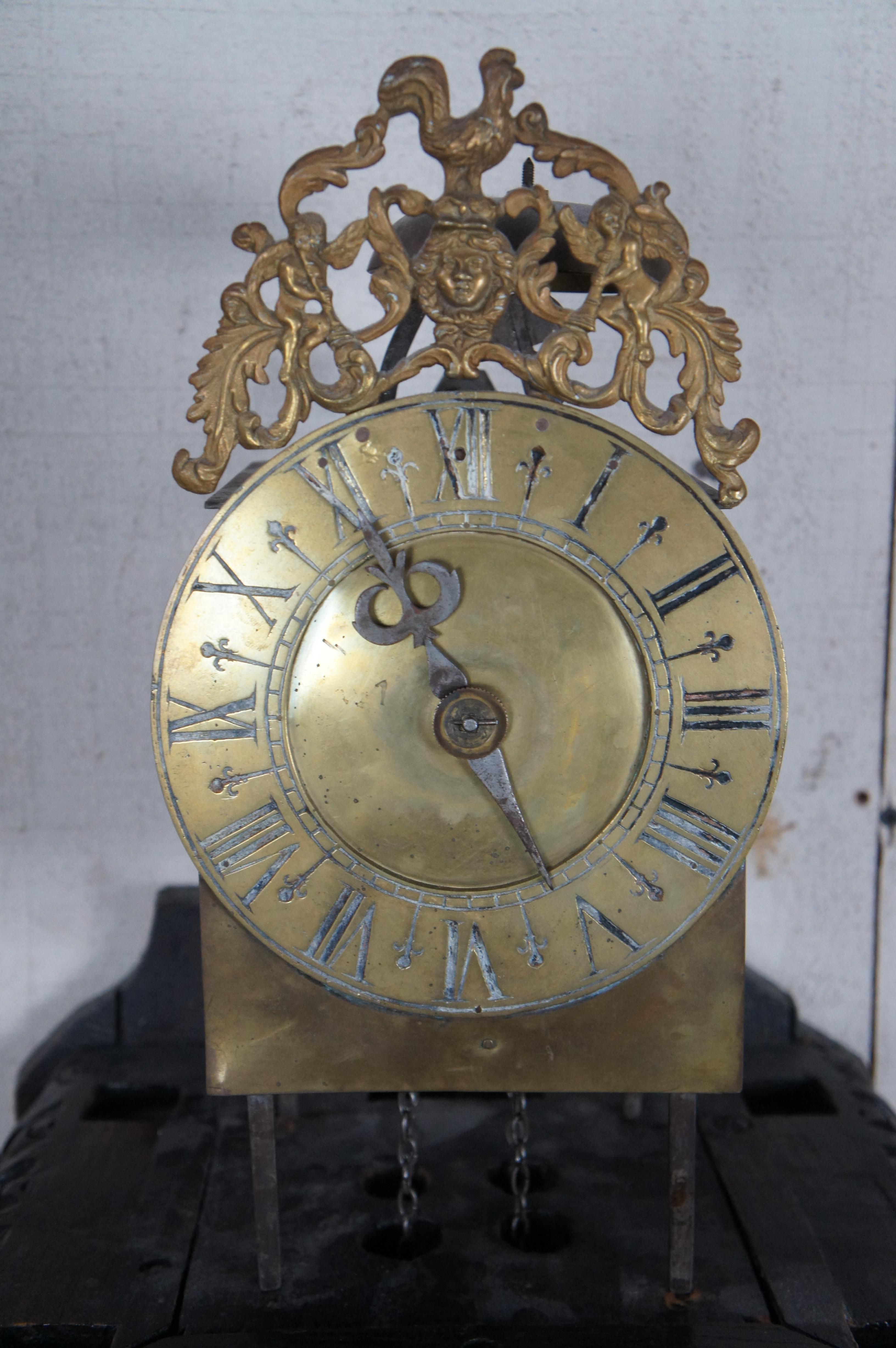 Rare 17th Century Antique Figural Griffon Carved Oak Brass Lantern Clock 58