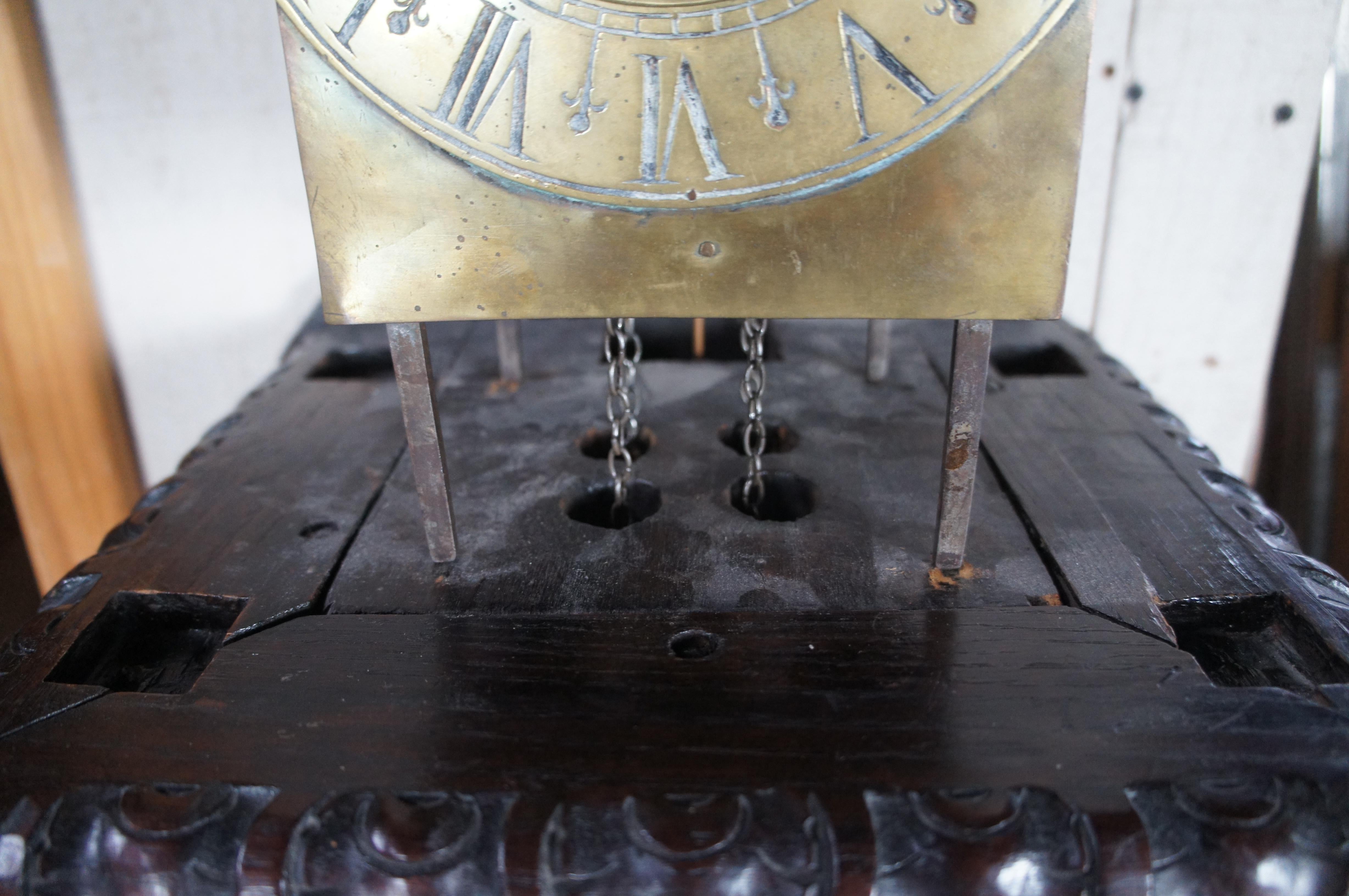 Rare 17th Century Antique Figural Griffon Carved Oak Brass Lantern Clock 58
