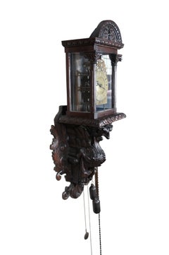 Rare 17th Century Antique Figural Griffon Carved Oak Brass Lantern Clock 58"