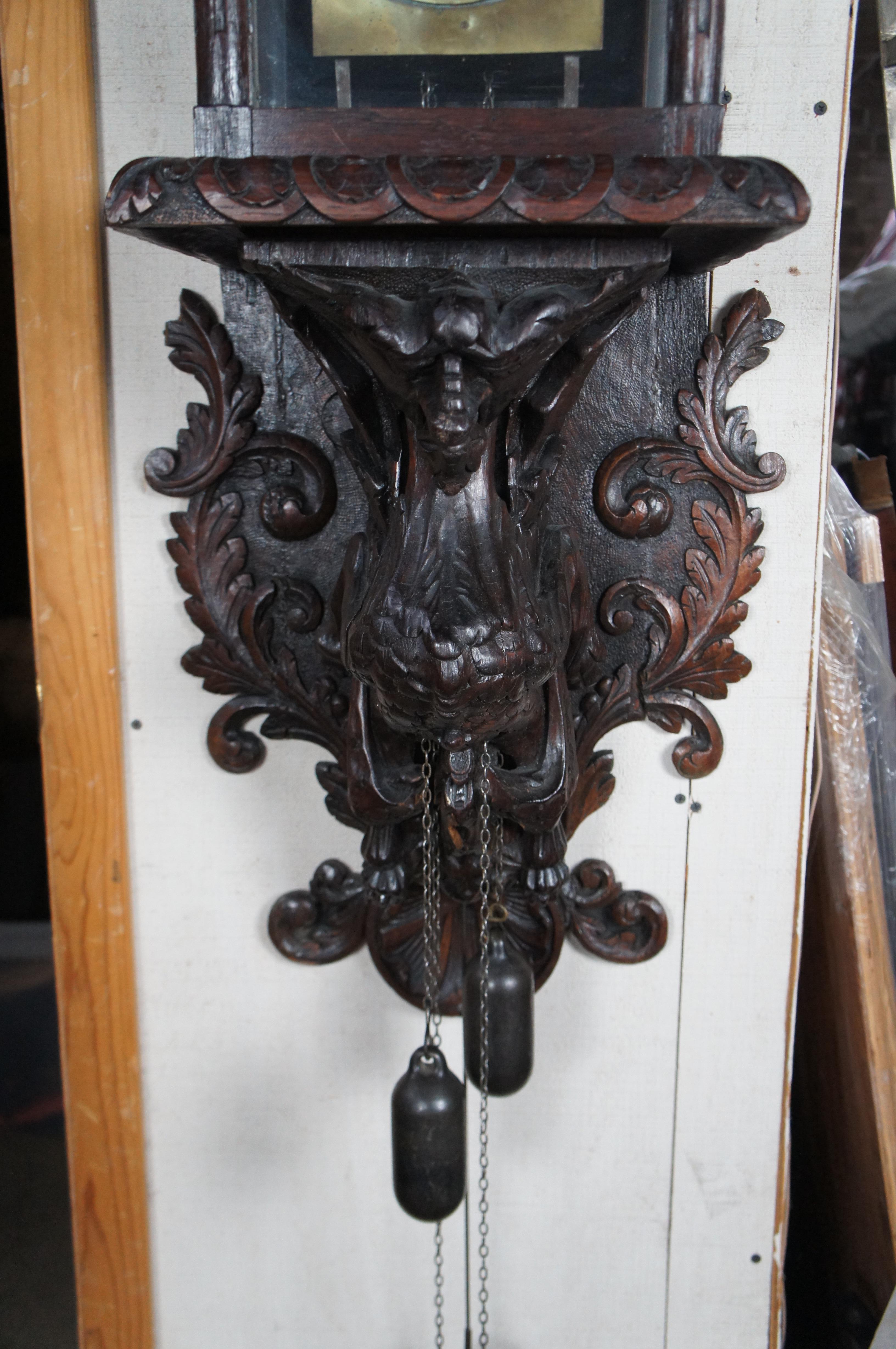 Rare 17th Century Antique Figural Griffon Carved Oak Brass Lantern Clock 58