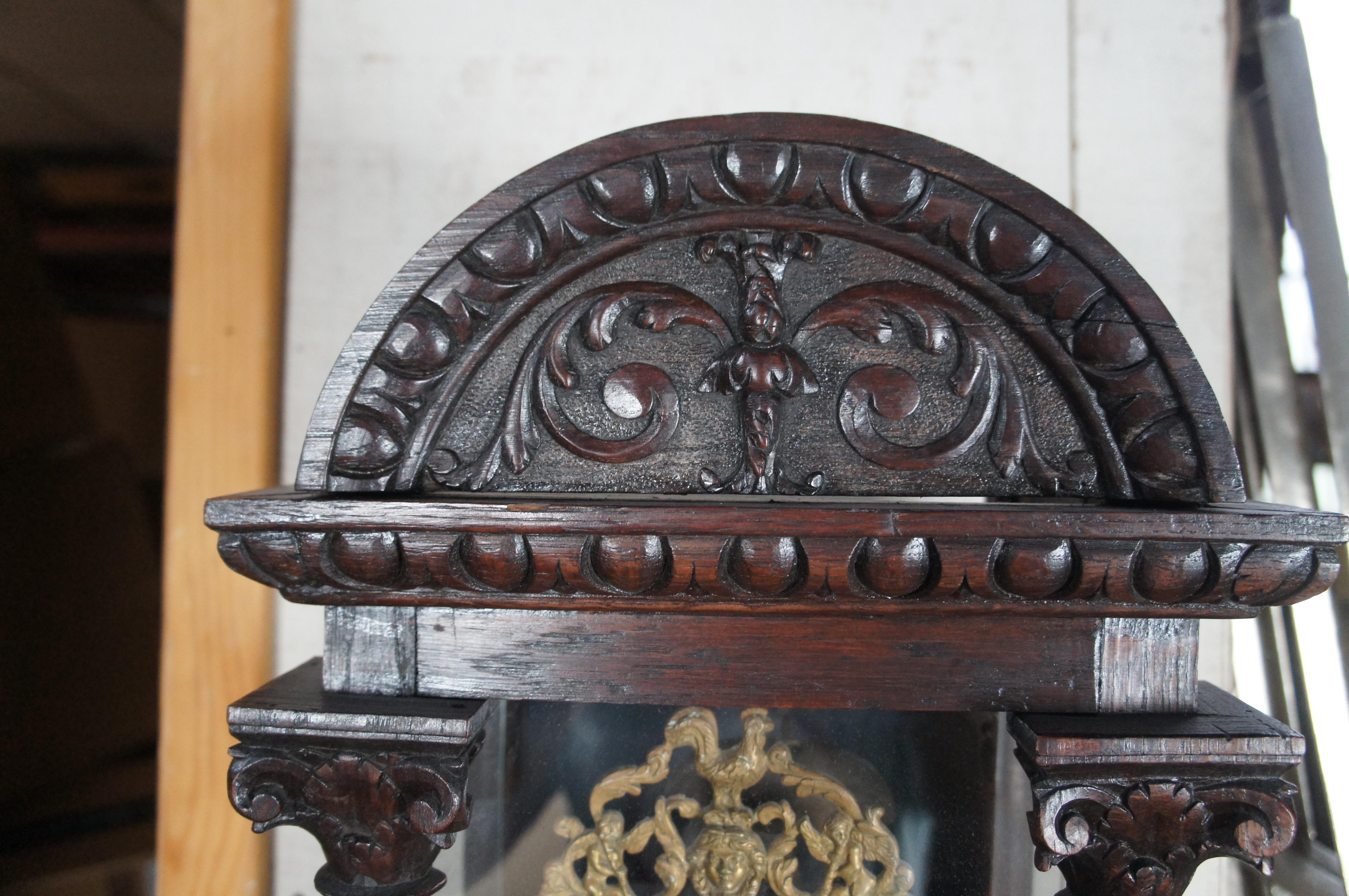 Rare 17th Century Antique Figural Griffon Carved Oak Brass Lantern Clock 58