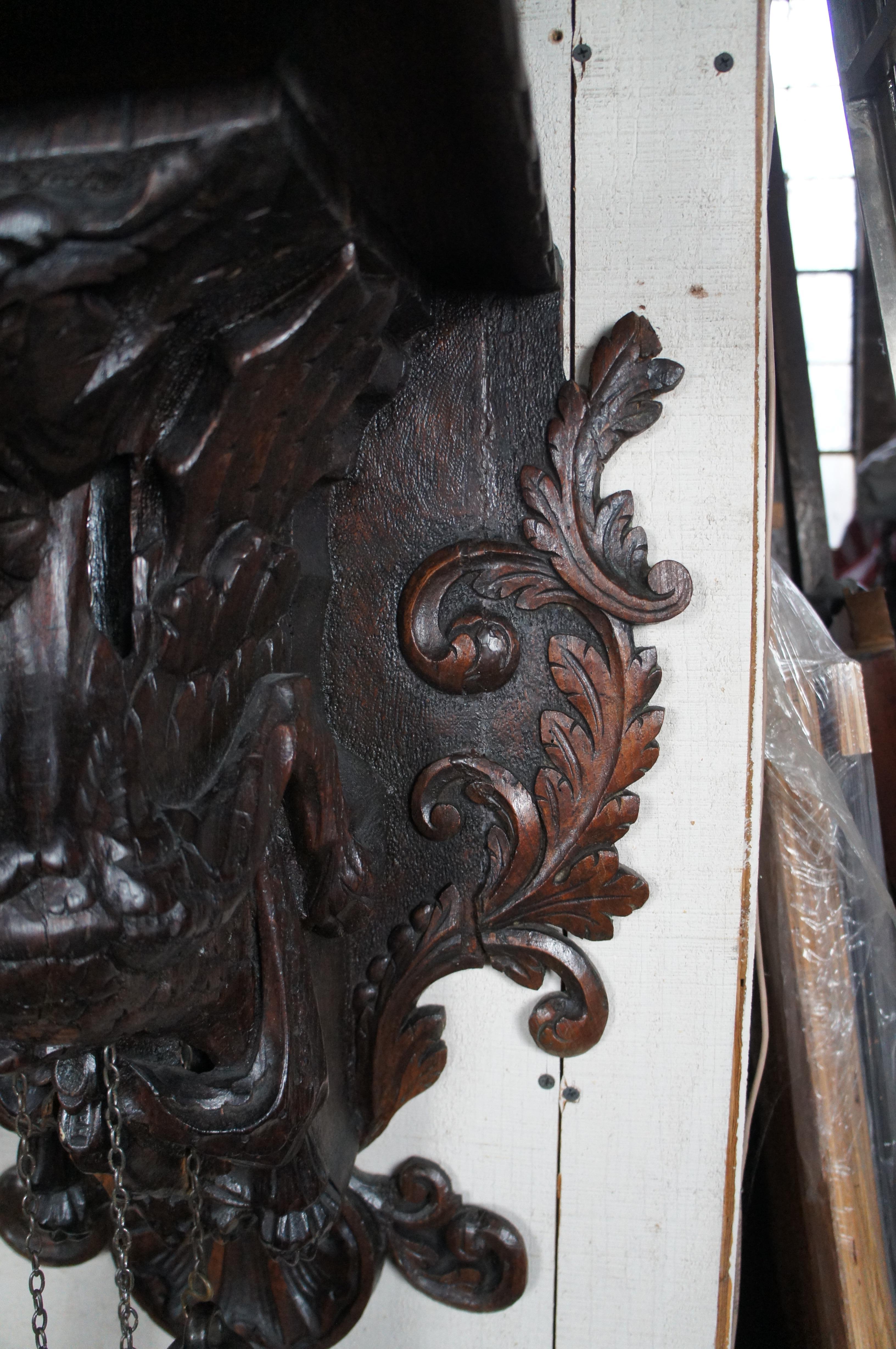 Rare 17th Century Antique Figural Griffon Carved Oak Brass Lantern Clock 58