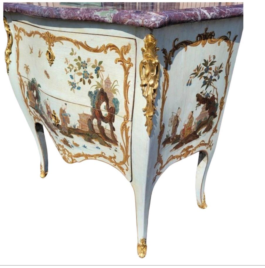 Louis XV Rare Antique 18th C Paint Decorated Mathieu Criard Marble Top Commode