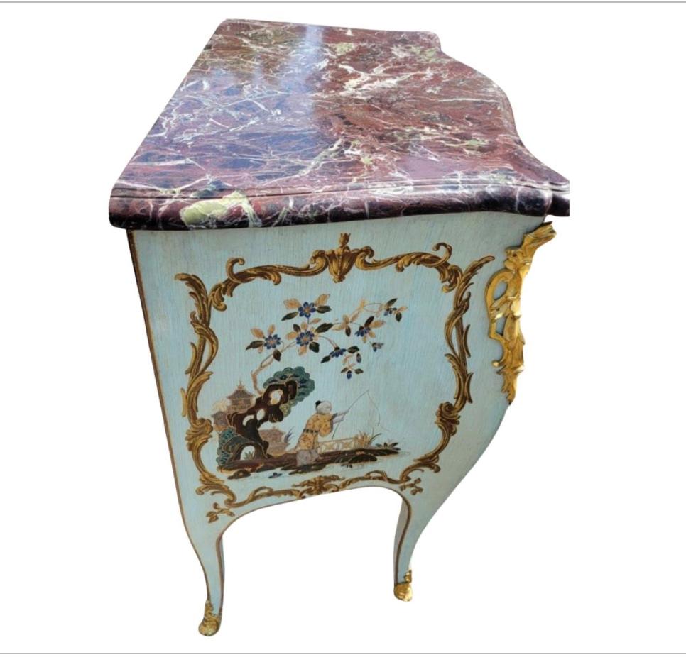Rare Antique 18th C Paint Decorated Mathieu Criard Marble Top Commode In Good Condition In LOS ANGELES, CA