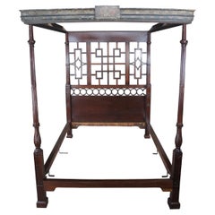 Rare Antique 18th Century Chinese Chippendale Mahogany Four Post Tester Bed