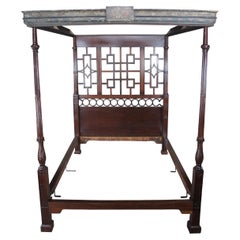 Rare Used 18th Century Chinese Chippendale Mahogany Four Post Tester Bed