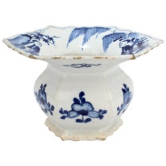 Rare Used 18th Century Dutch Delft Pottery Spittoon with Chinese Figures