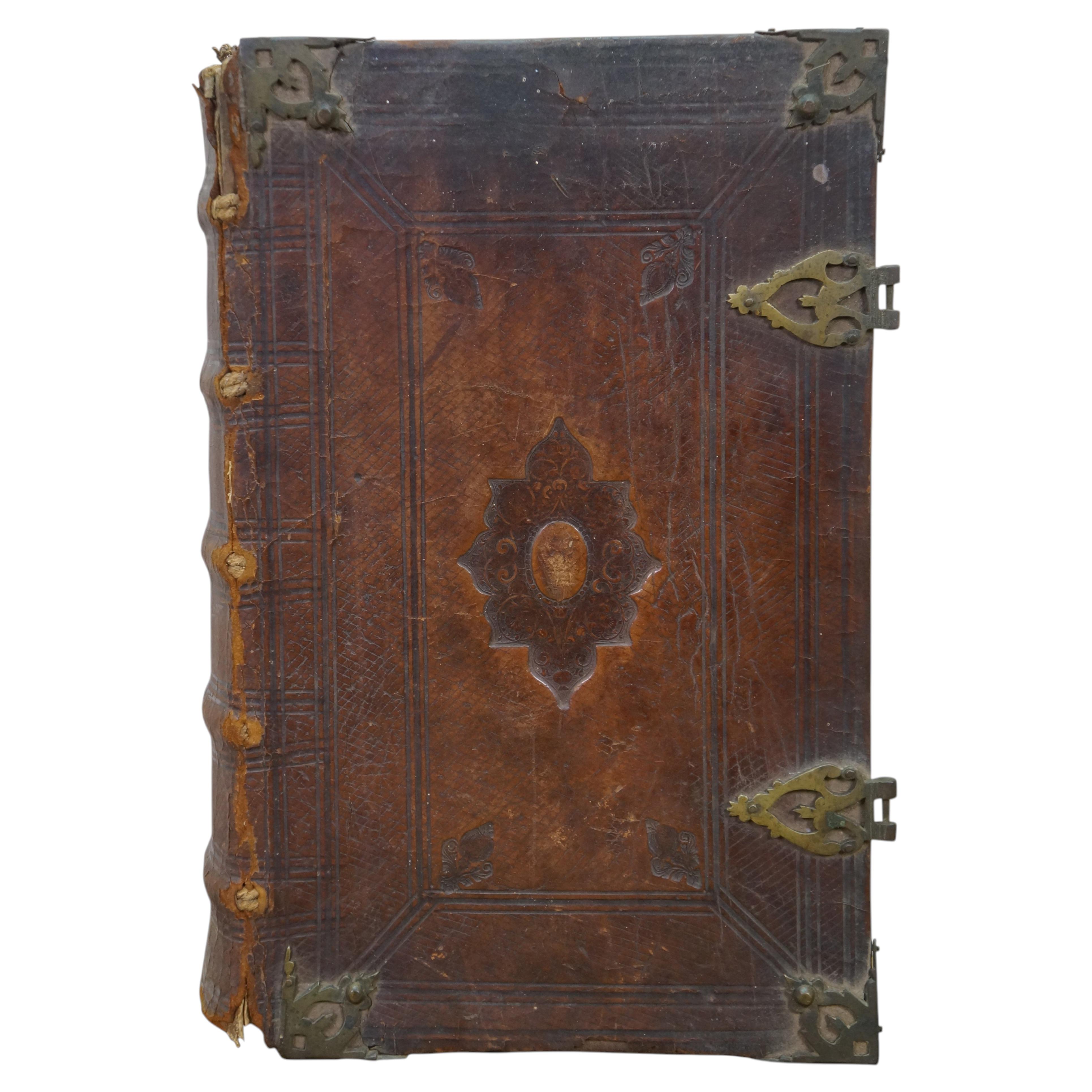Rare Antique 18th Century Dutch Leatherbound Family Bible Old & New Testament