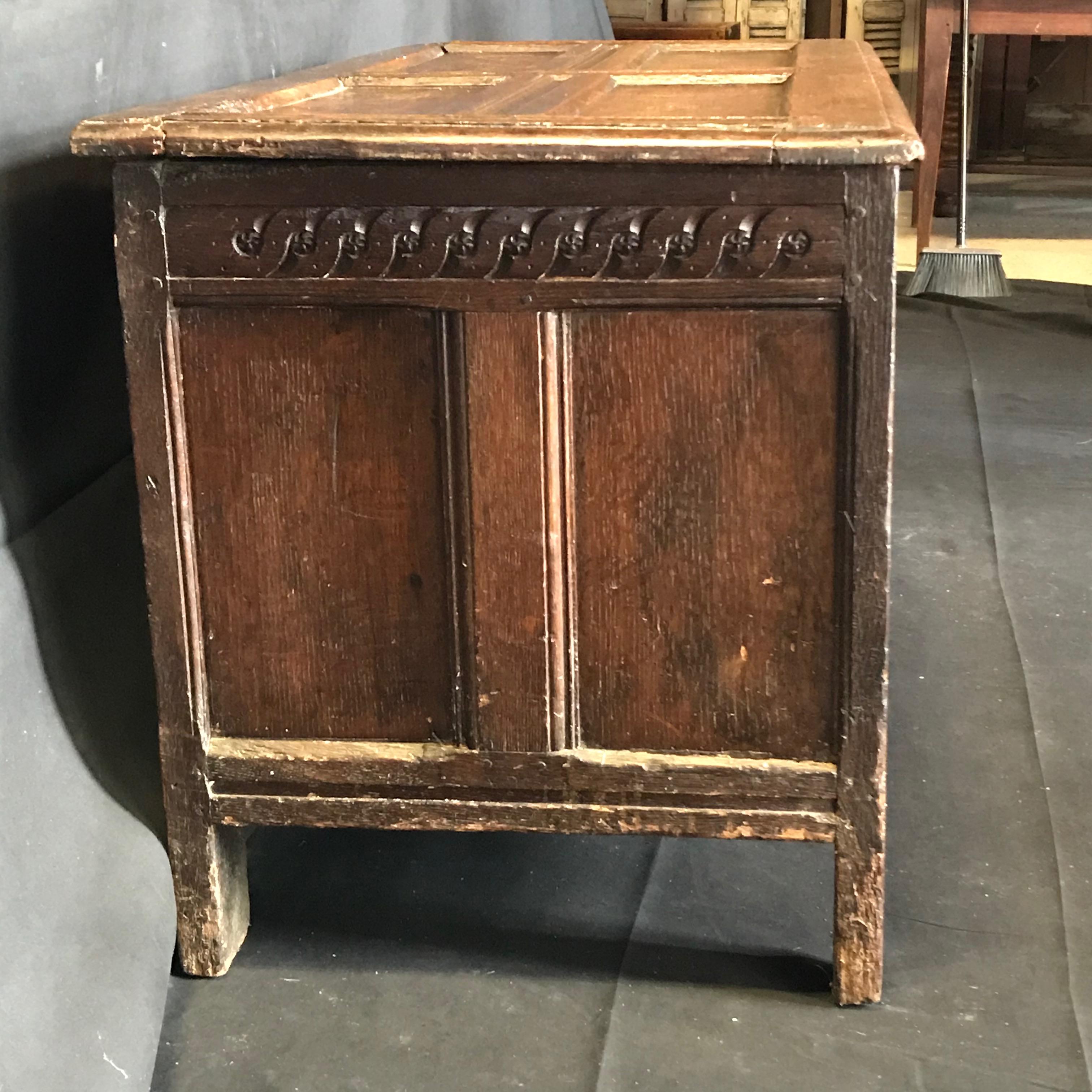 Rare Antique 18th Century Paneled and Carved Scottish Coffer Chest For Sale 6