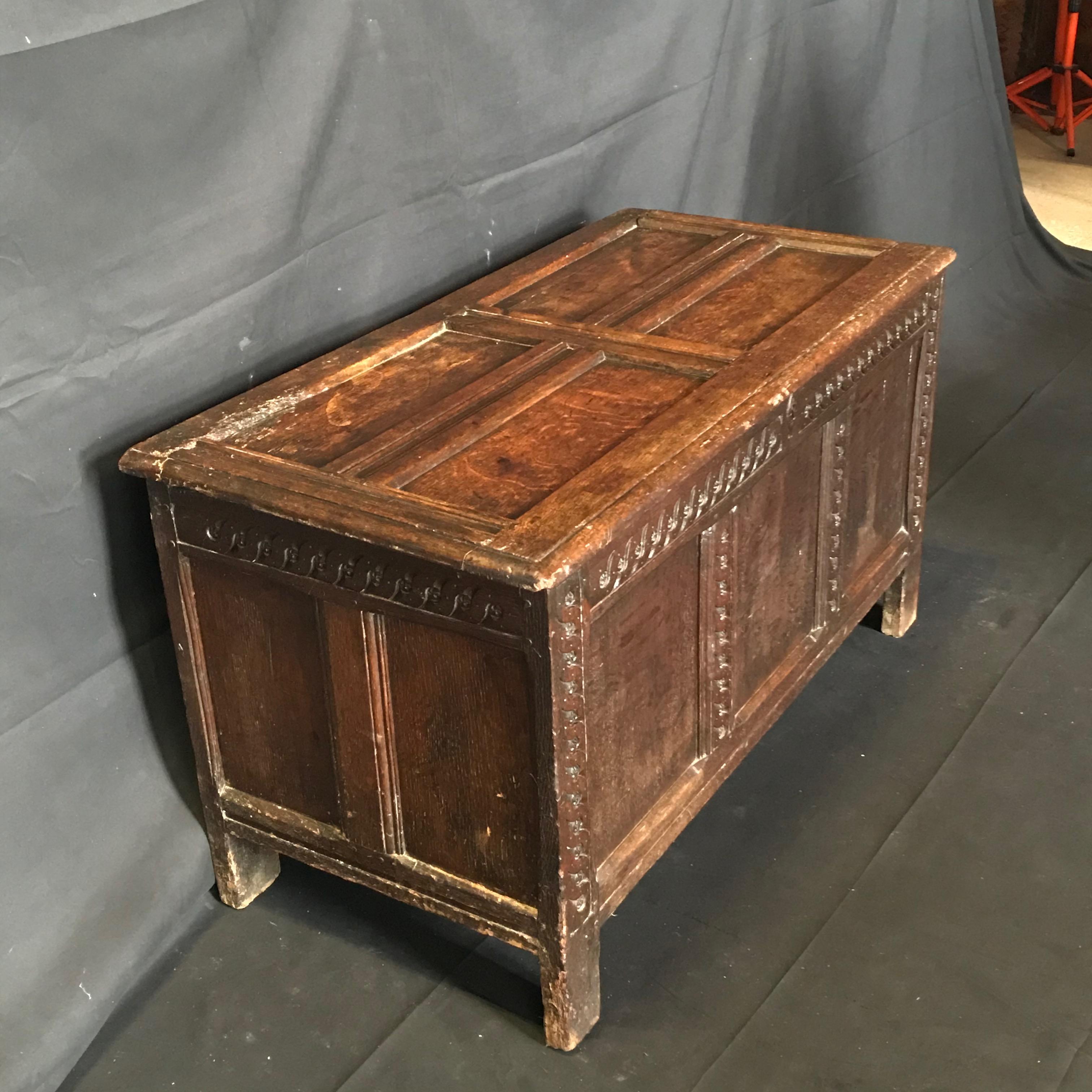 Rare Antique 18th Century Paneled and Carved Scottish Coffer Chest In Good Condition For Sale In Hopewell, NJ