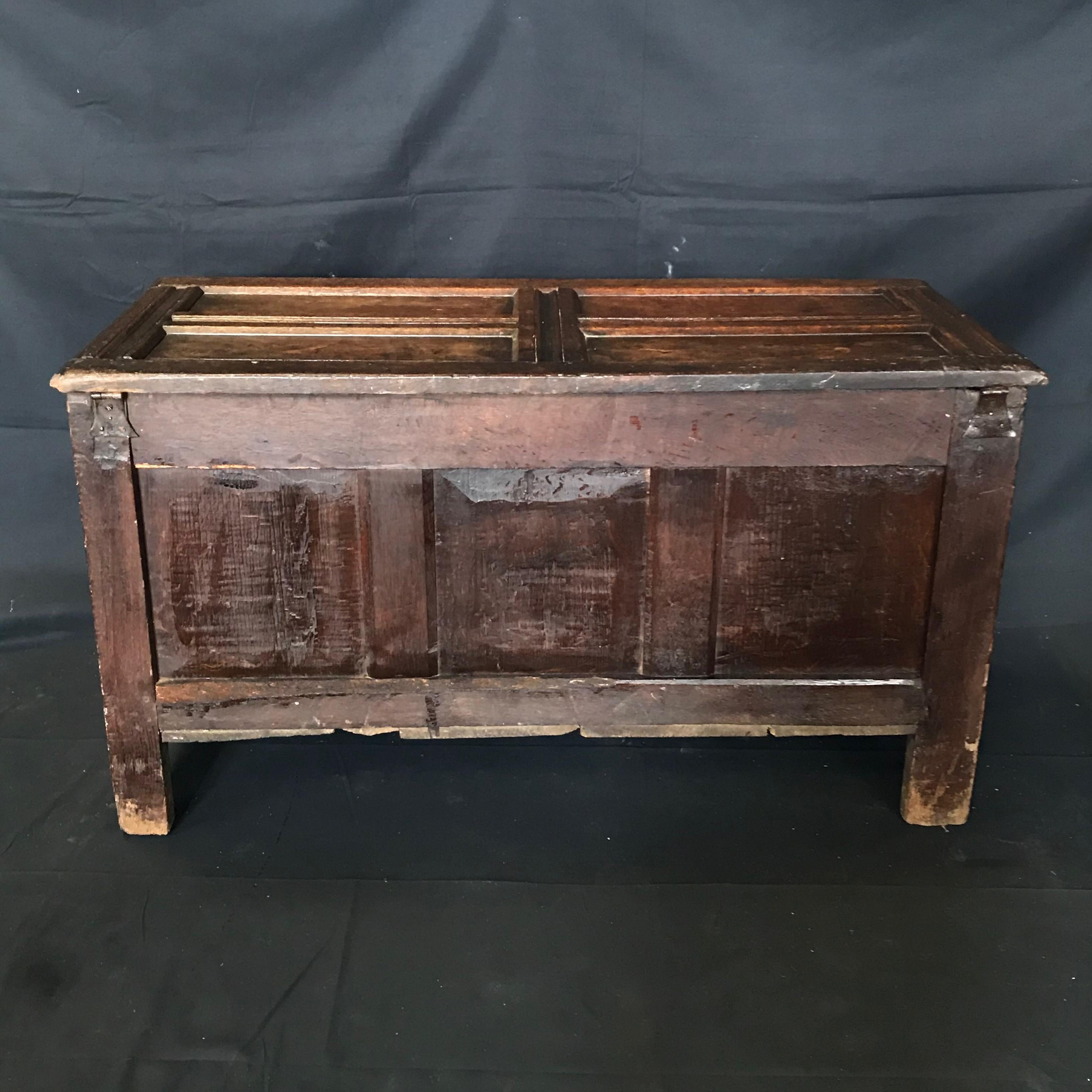 18th Century and Earlier Rare Antique 18th Century Paneled and Carved Scottish Coffer Chest For Sale