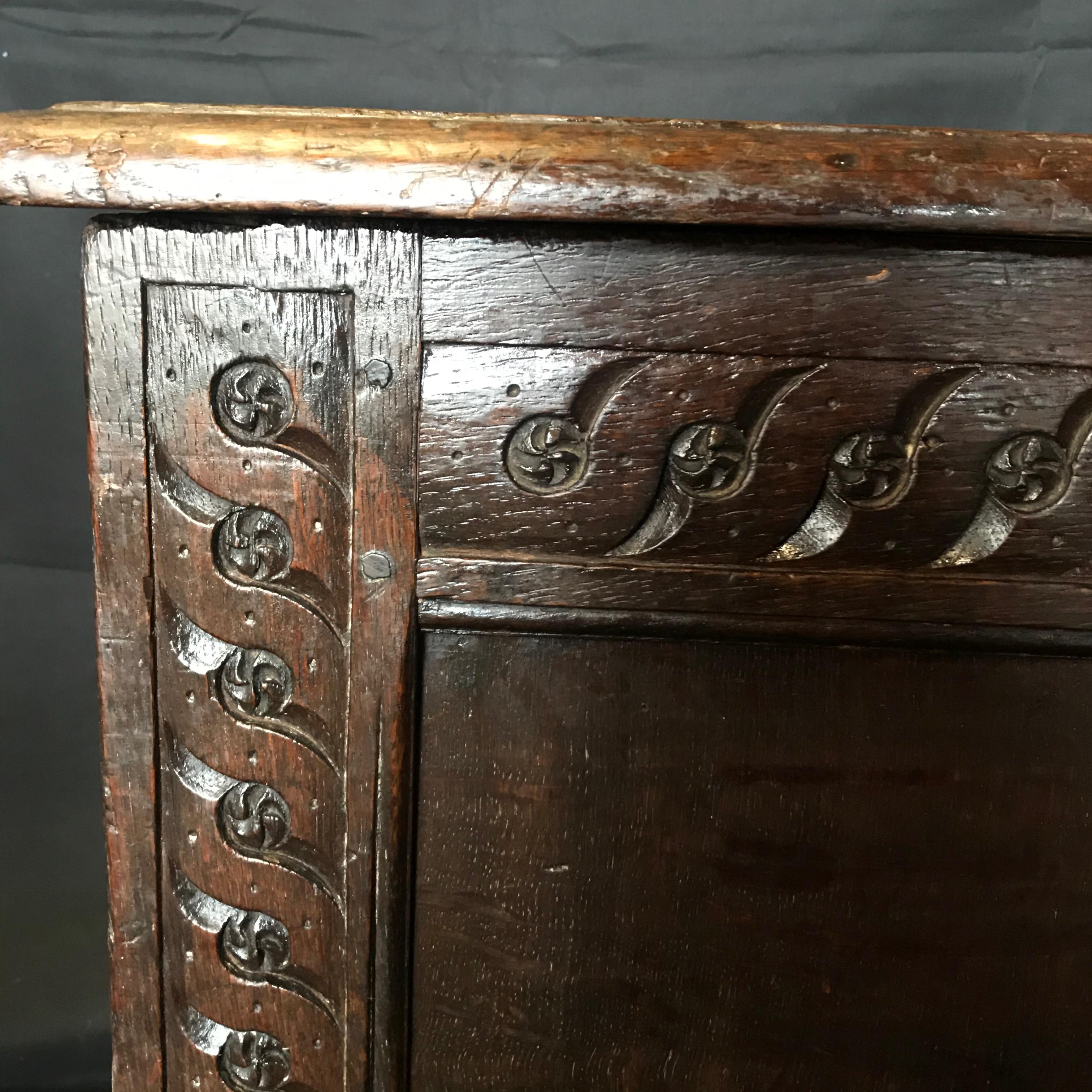 Rare Antique 18th Century Paneled and Carved Scottish Coffer Chest For Sale 3