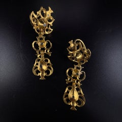 Rare Antique 18th Century Portuguese Sequilé Diamonds Yellow Gold Drop Earrings