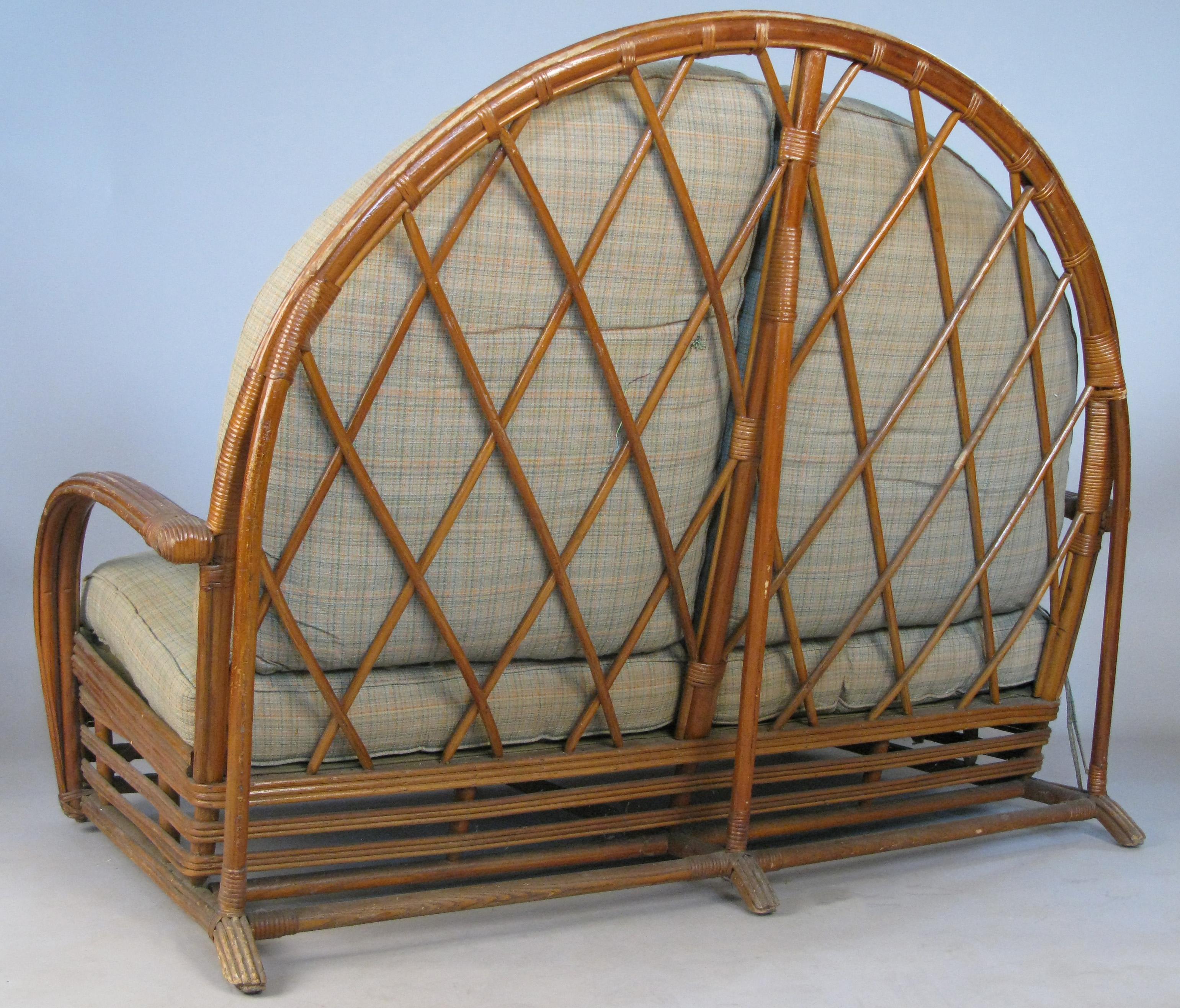 American Rare Antique 1940s Arch Top Rattan Settee by Heywood Wakefield