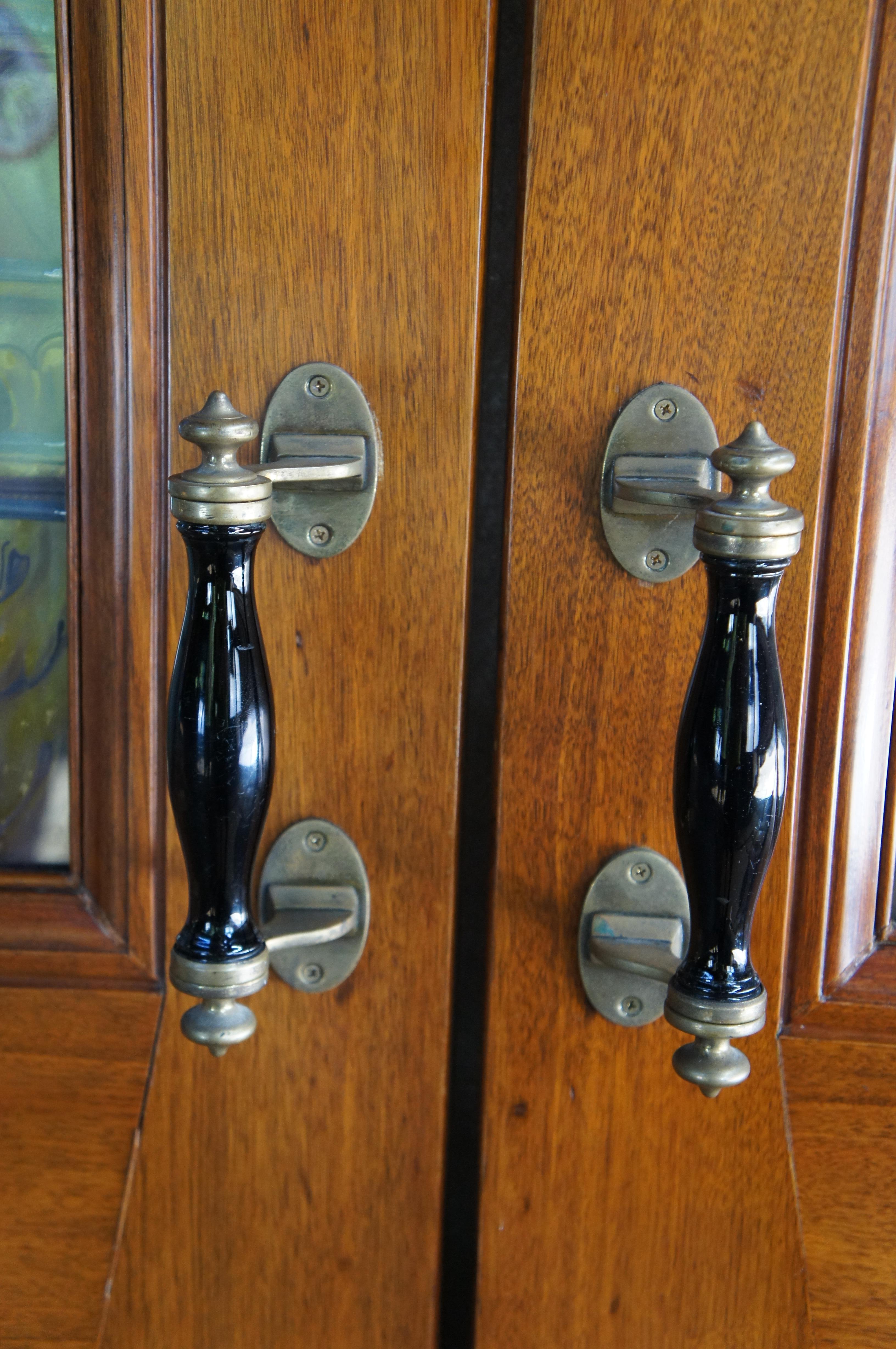 Rare Antique 19th C. Neo Renaissance Figural Leaded Stained Glass Mahogany Doors For Sale 6