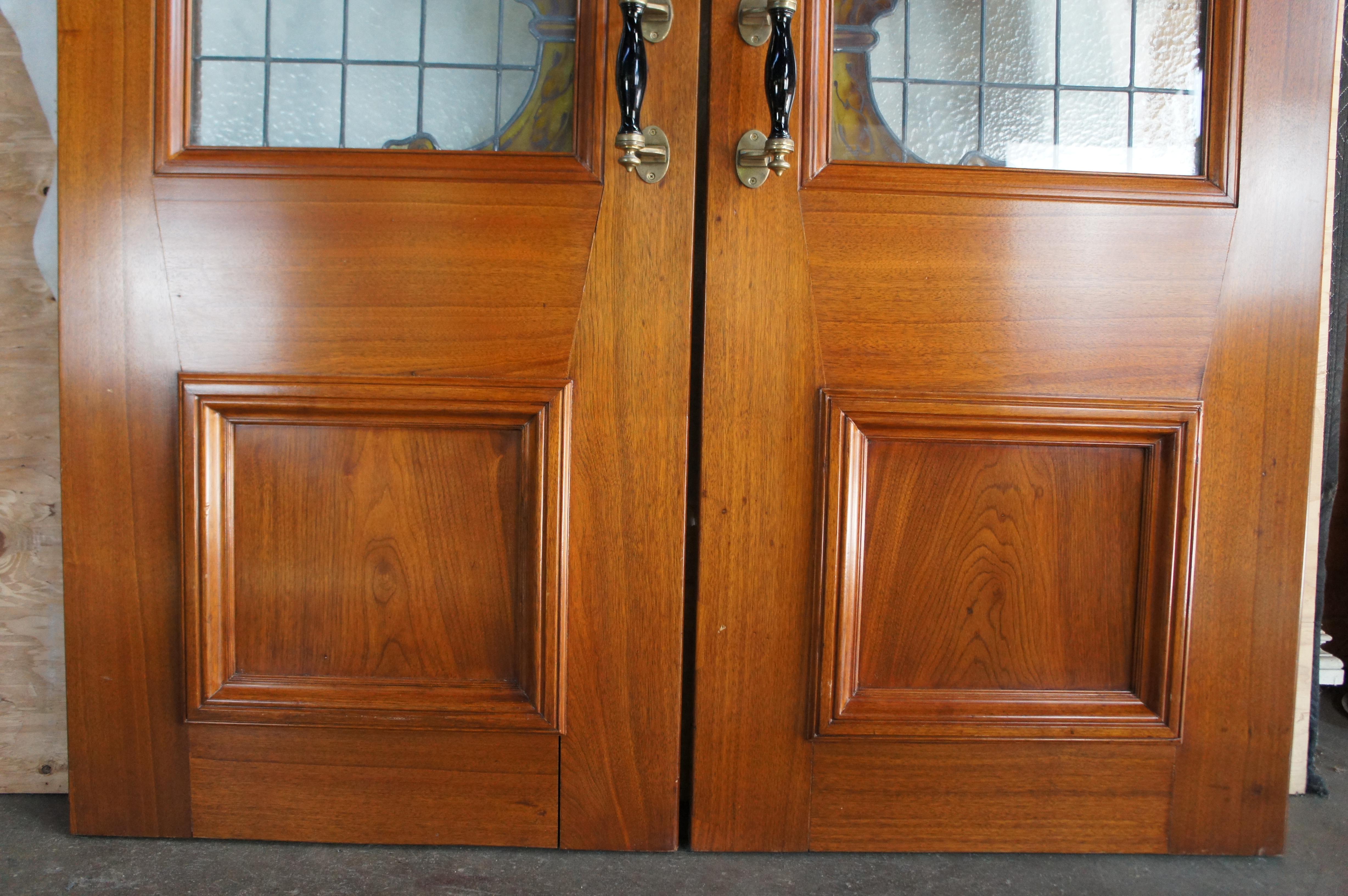 Rare Antique 19th C. Neo Renaissance Figural Leaded Stained Glass Mahogany Doors For Sale 1