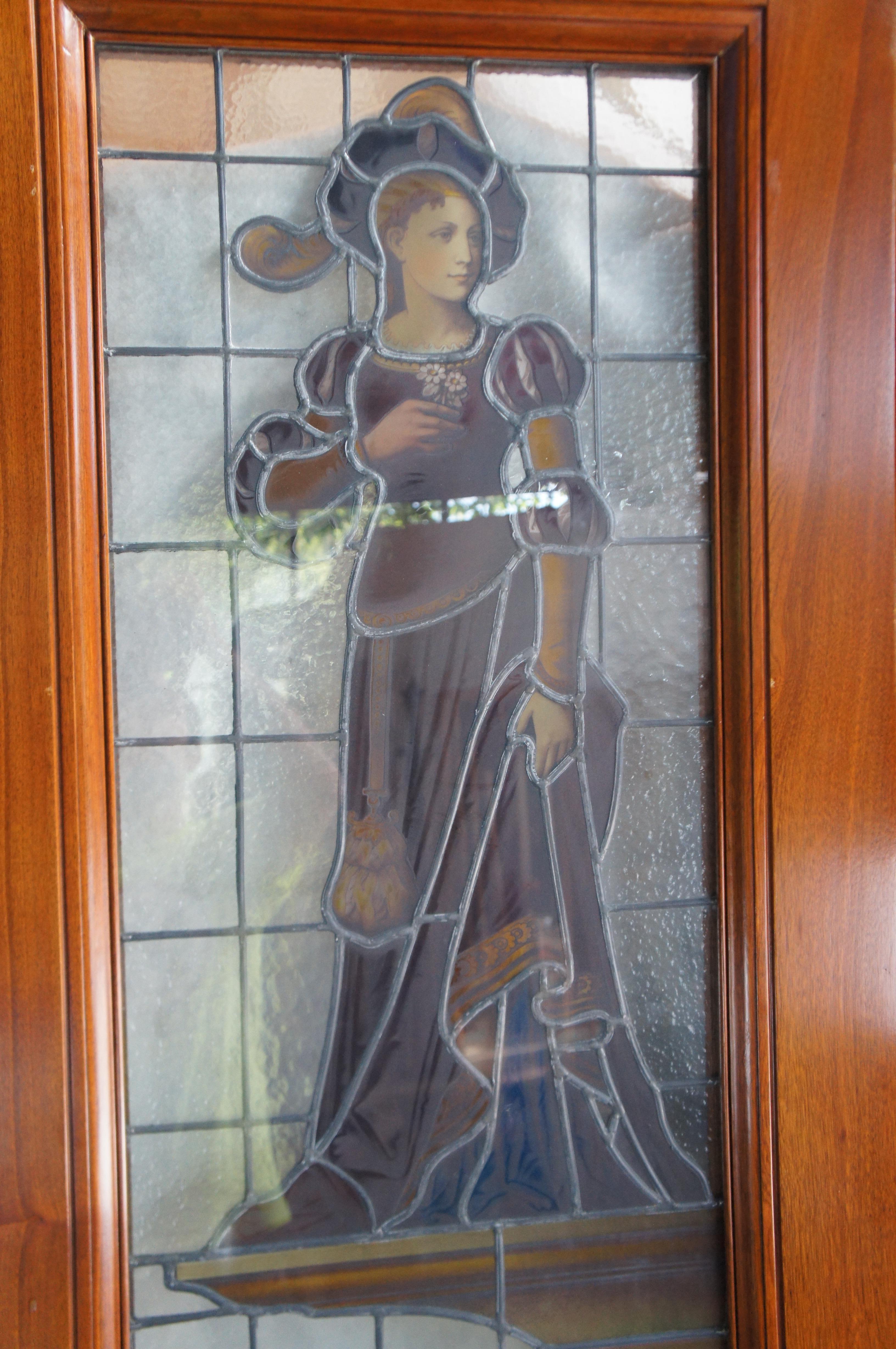 Rare Antique 19th C. Neo Renaissance Figural Leaded Stained Glass Mahogany Doors For Sale 3