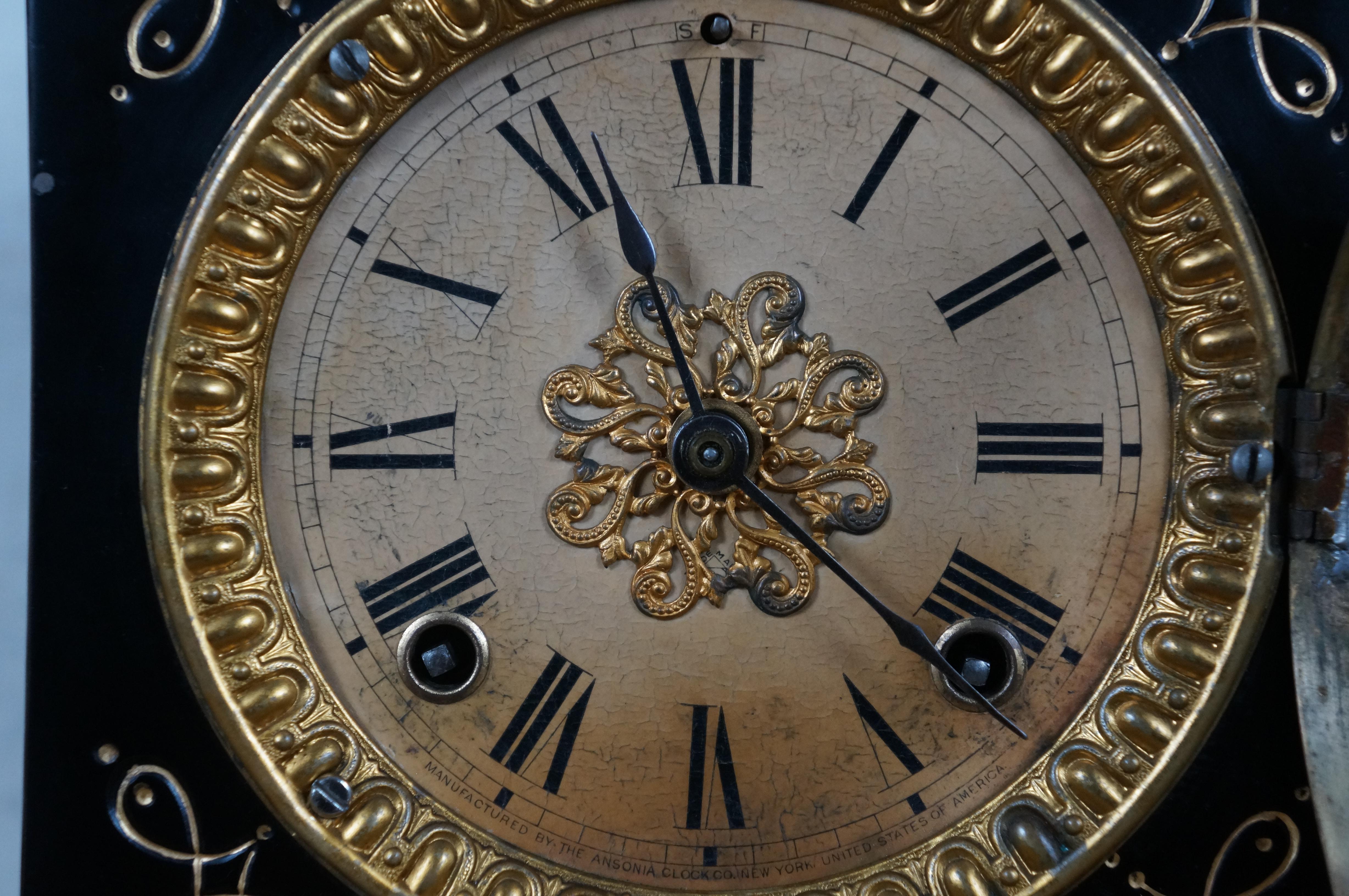 Rare Antique 19th Century American Victorian Ansonia Cast Iron Mantel Clock 10