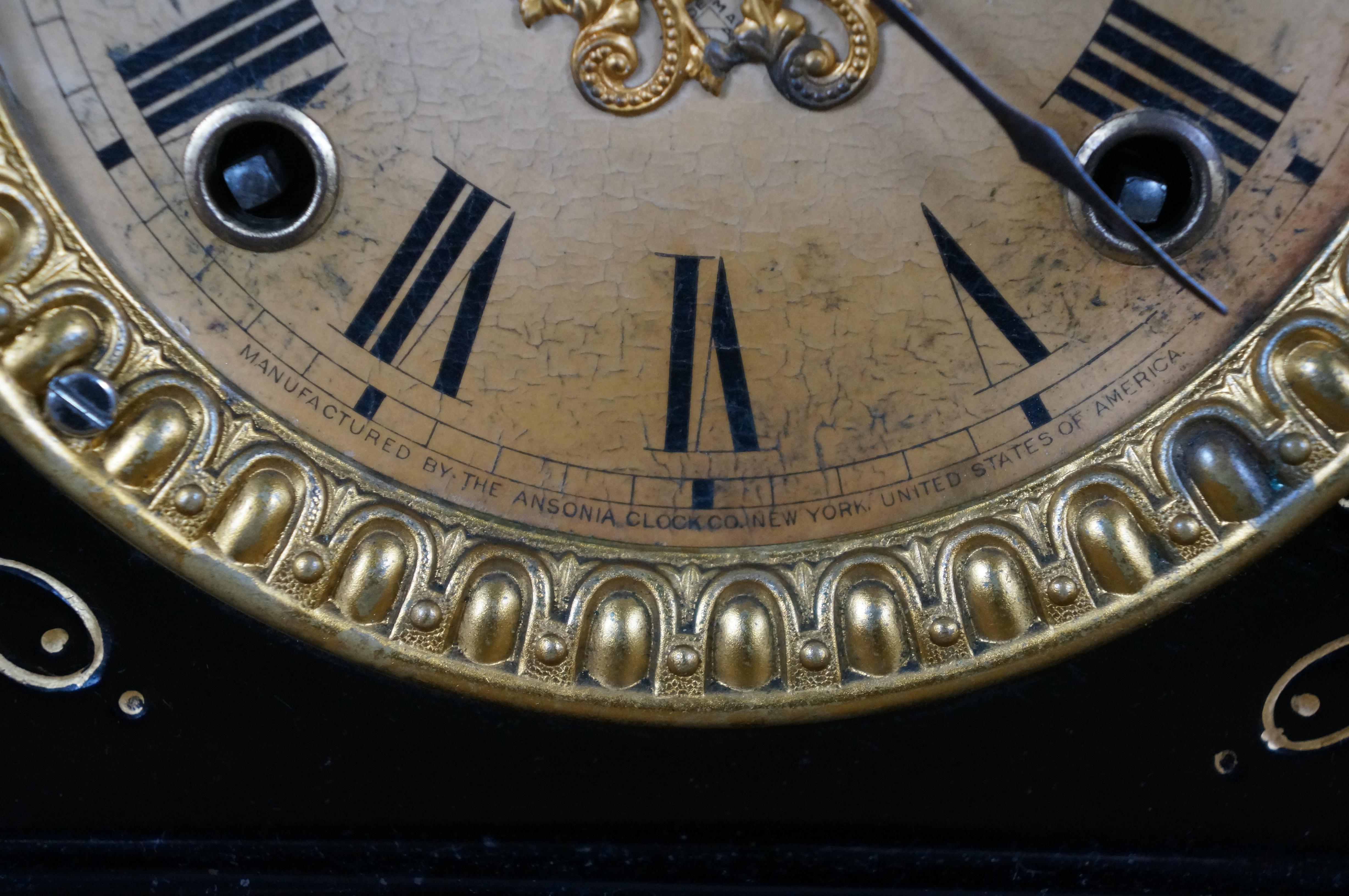 Rare Antique 19th Century American Victorian Ansonia Cast Iron Mantel Clock 10