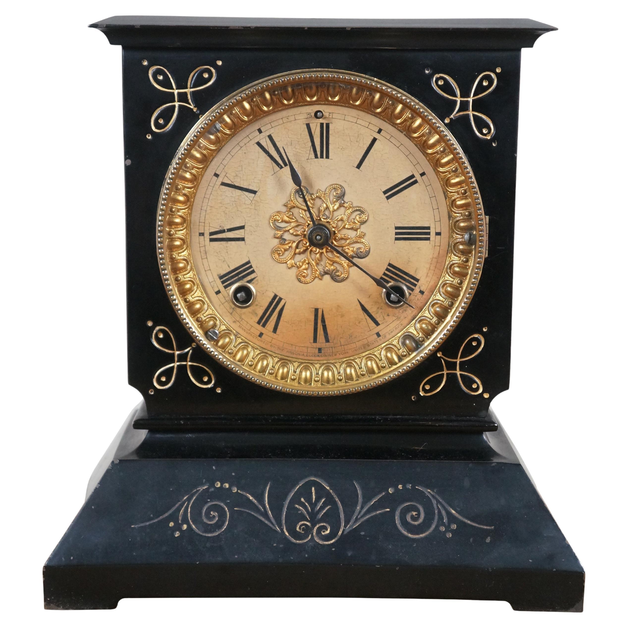 Rare Antique 19th Century American Victorian Ansonia Cast Iron Mantel Clock 10"