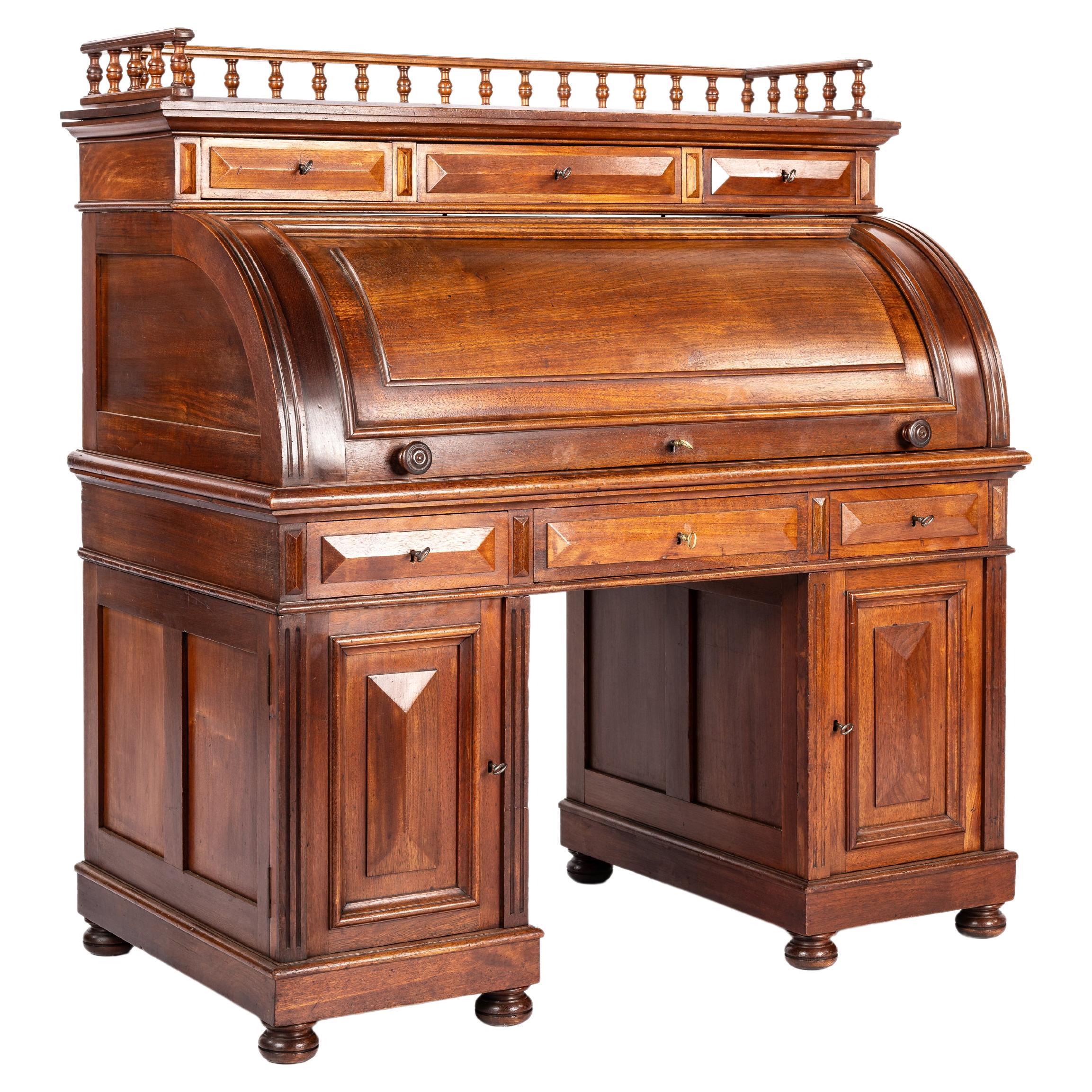 Seltene antike holländische Honey-Farbe aus dem 19.  classic Zylinder-Schreibtisch  im Angebot