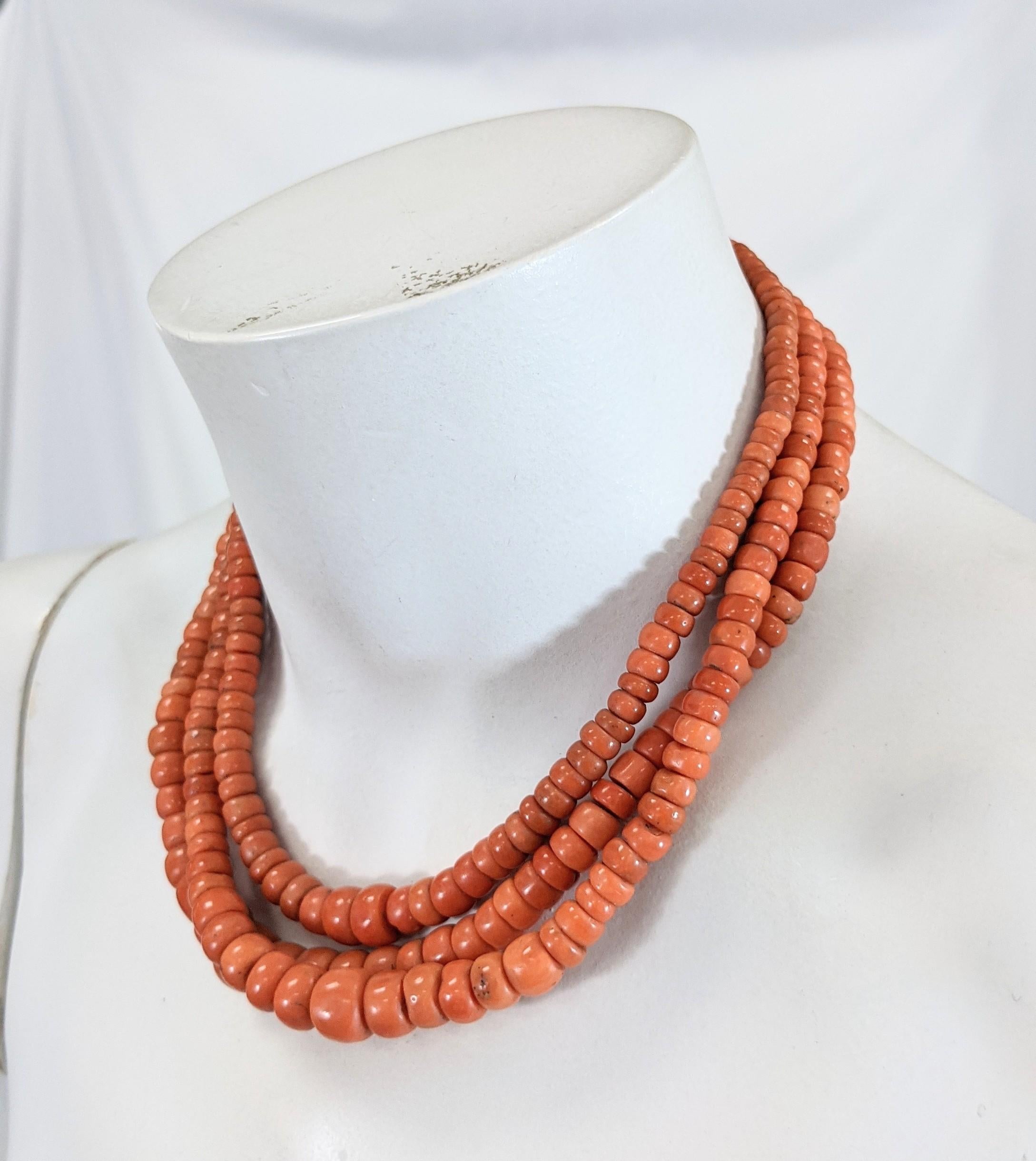 Rare Antique 3 Strand Coral Beads  For Sale 2
