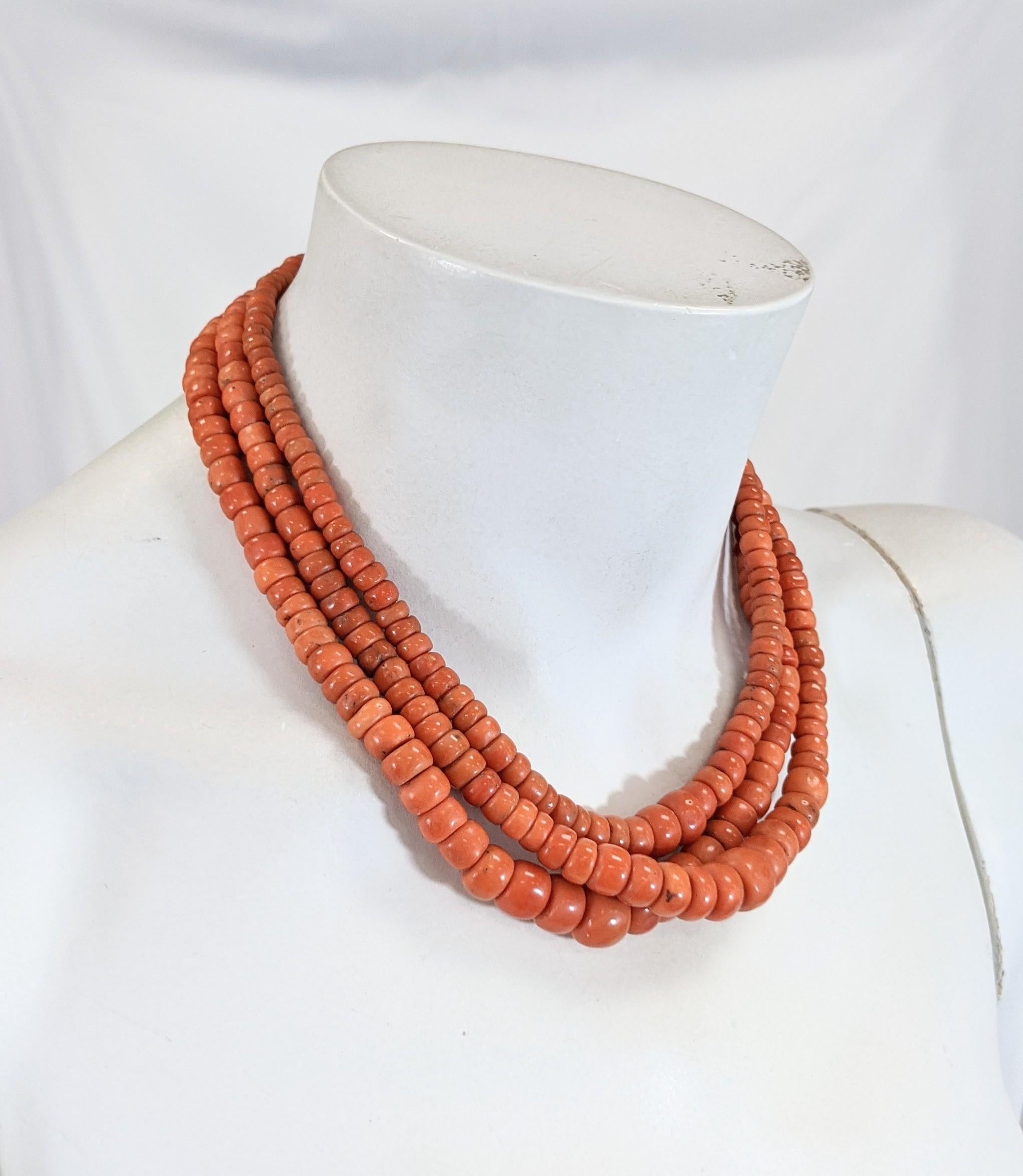 Rare Antique 3 Strand Coral Beads  For Sale 3